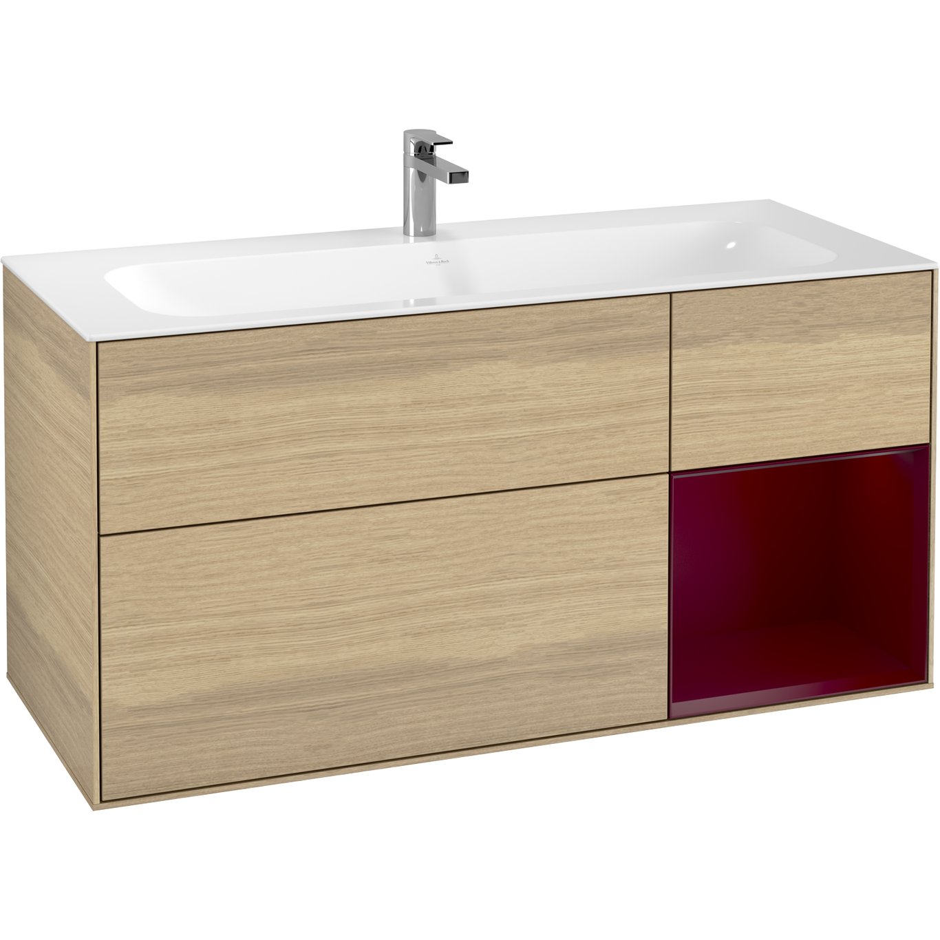 V&B FINION SERVANTSKAP 120 EIK FINÉR M/LYS HØYRESTILT PEONRØD HYLLE