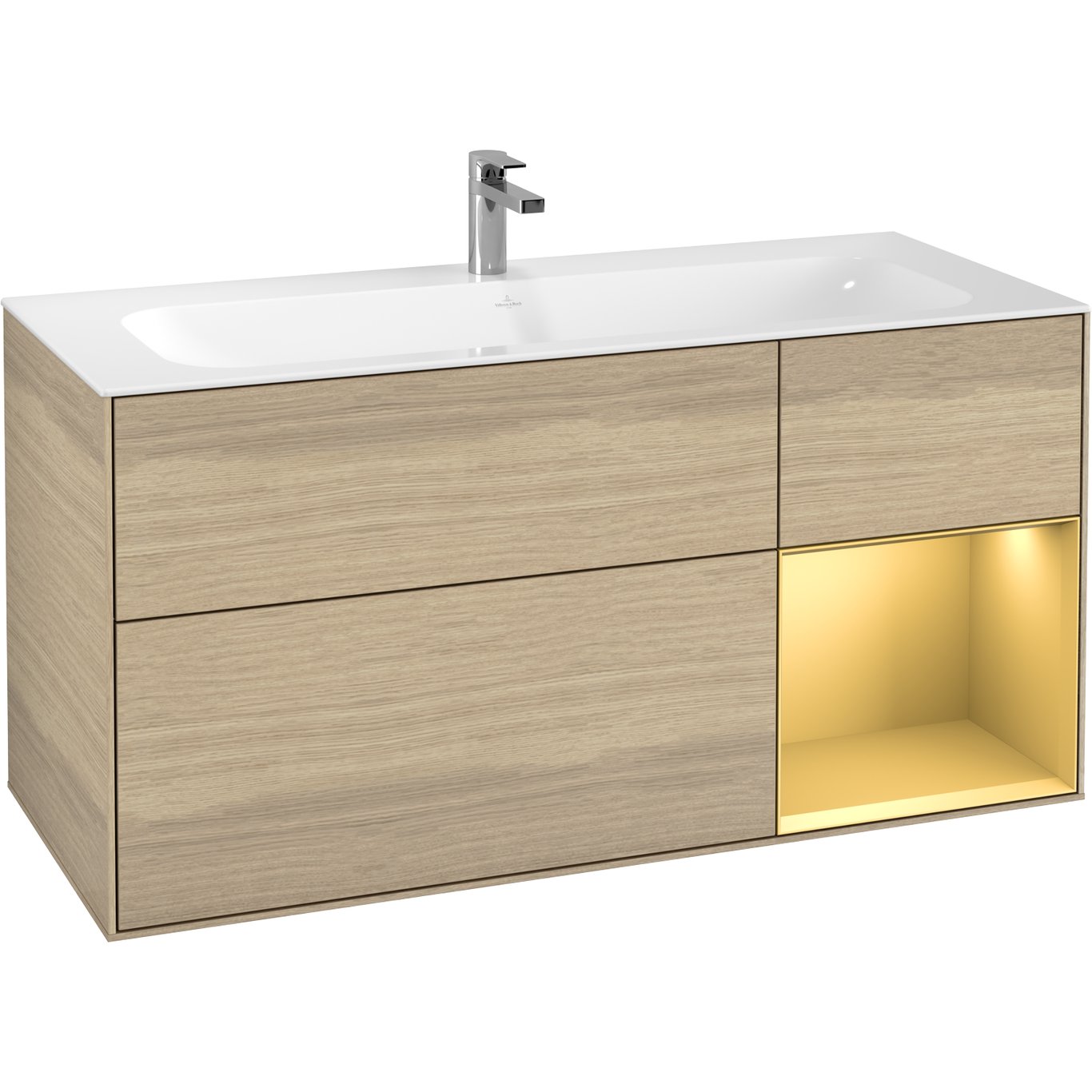 V&B FINION SERVANTSKAP 120 EIK FINÉR M/LYS HØYRESTILT MATT GULL HYLLE