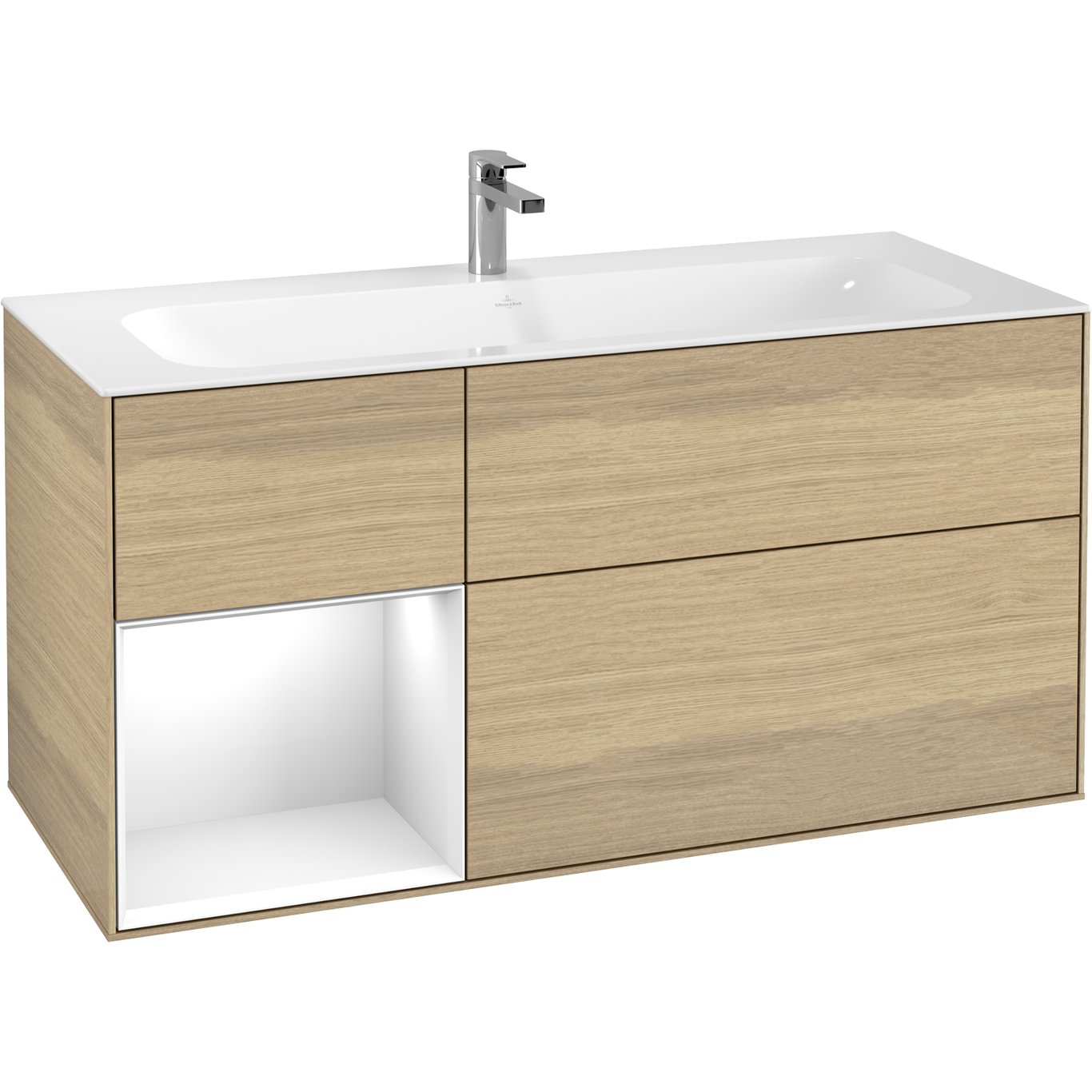 V&B FINION SERVANTSKAP 120 EIK FINÉR EMOTION-LYS VENSTRESTILT HVIT HYLLE V&B FINION SERVANTSKAP 120 EIK FINÉR EMOTION-LYS VENSTRESTILT HVIT HYLLE