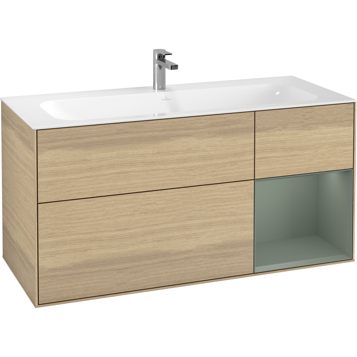 V&B FINION SERVANTSKAP 120 EIK FINÉR EMOTION-LYS HØYRESTILT OLIVENGRØNN HYLLE