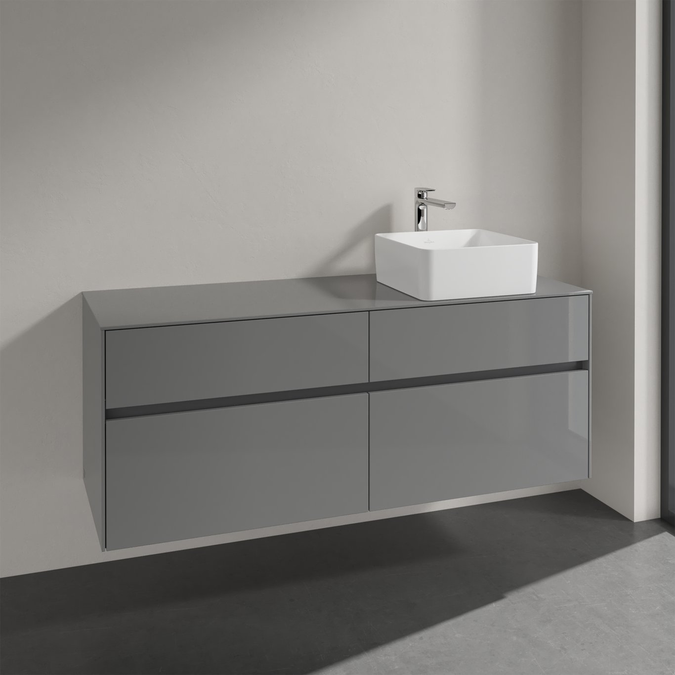 V&B COLLARO SERVANTSKAP 140 FOR SERVANT HØYRE M/4 SKUFFER GRÅ HØYGLANS