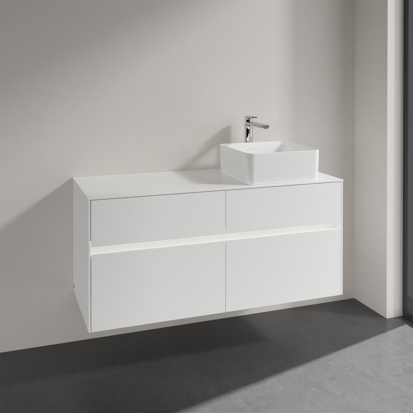 V&B COLLARO SERVANTSKAP 120 M/LYS FOR SERVANT HØYRE M/4 SKUFFER HVIT MATT V&B COLLARO SERVANTSKAP 120 M/LYS FOR SERVANT HØYRE M/4 SKUFFER HVIT MATT