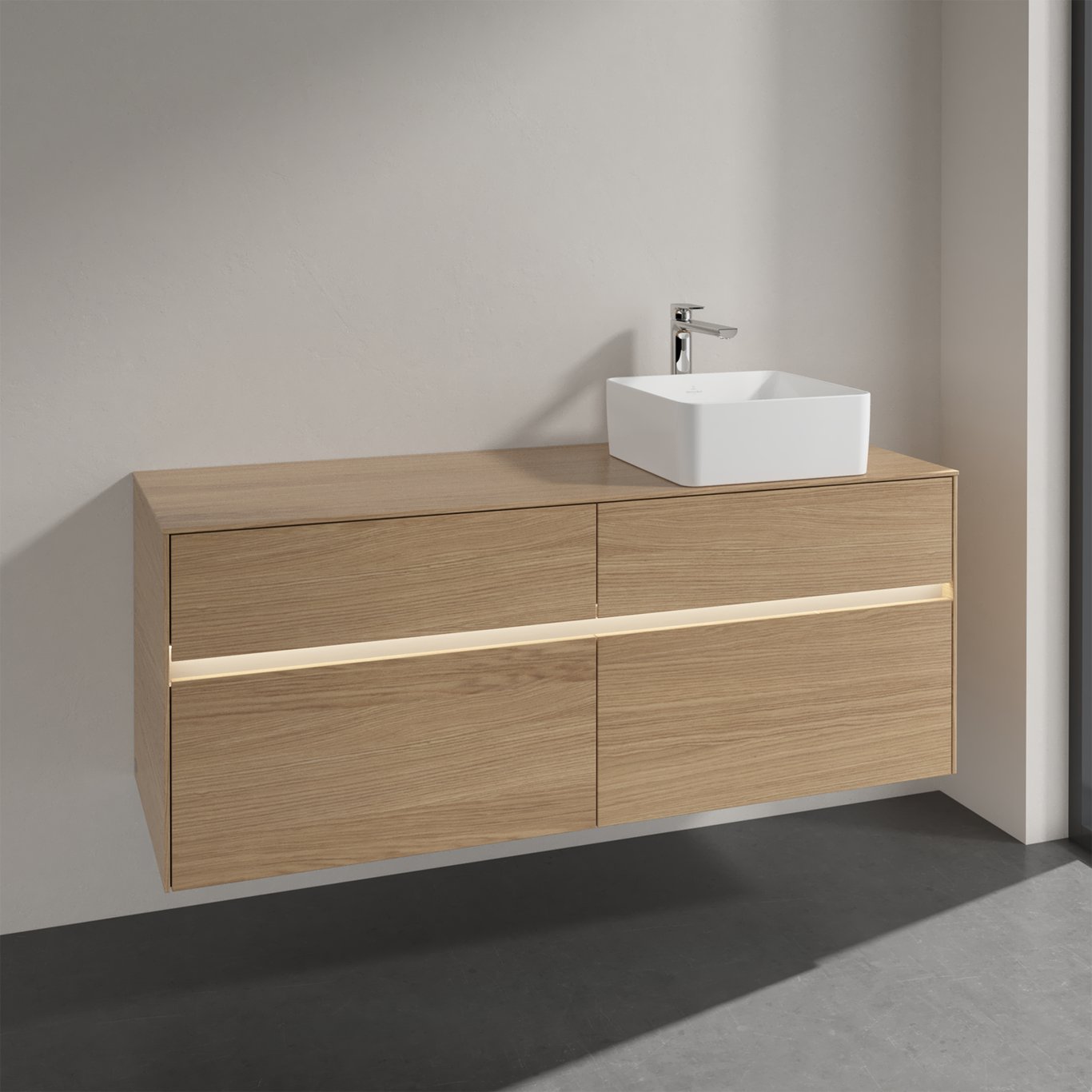 V&B COLLARO SERVANTSKAP 140 M/LYS FOR SERVANT HØYRE M/4 SKUFFER NORDISK EIK