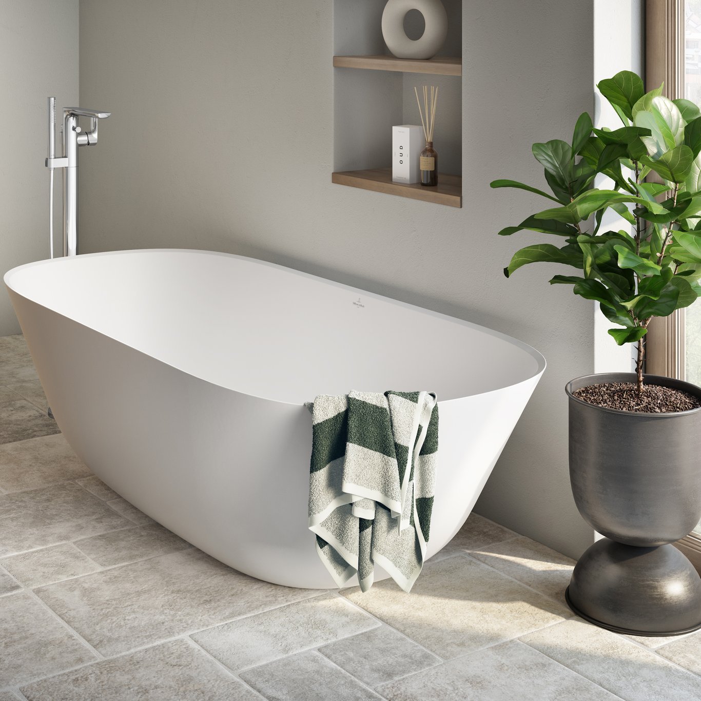 V&B THEANO FRITTSTÅENDE BADEKAR 170X75 STONE WHITE