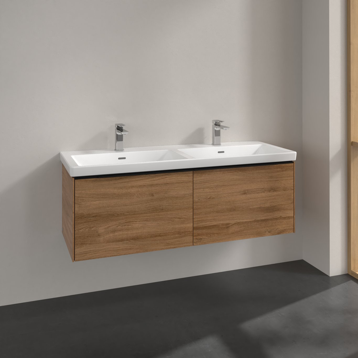 V&B SUBWAY 3.0 SERVANTSKAP 127X42 F/DOBBEL SERVANT KANSAS OAK HÅNDTAK I VOLCANO BLACK