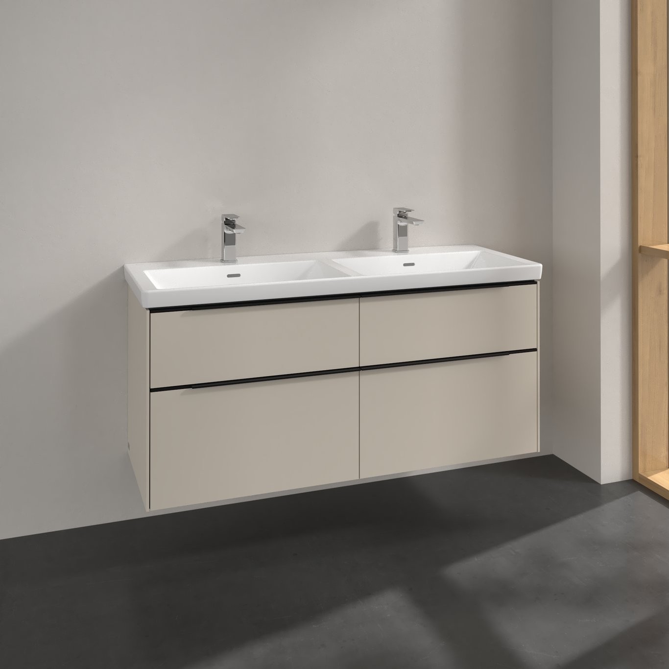 V&B SUBWAY 3.0 SERVANTSKAP 127X57 F/DOBBEL SERVANT CASHMERE GREY HÅNDTAK I VOLCANO BLACK