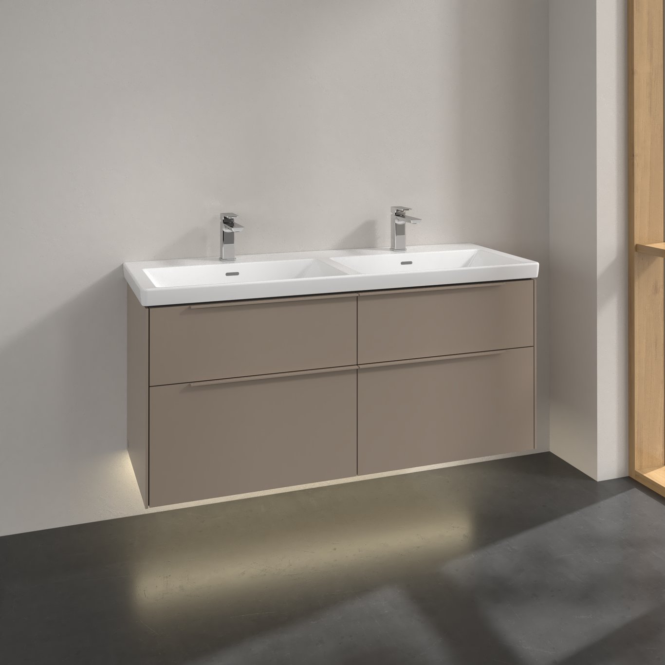V&B SUBWAY 3.0 SERVANTSKAP 127X57 F/DOBBEL SERVANT TAUPE M/LYS HÅNDTAK I MØBELETS FARGE