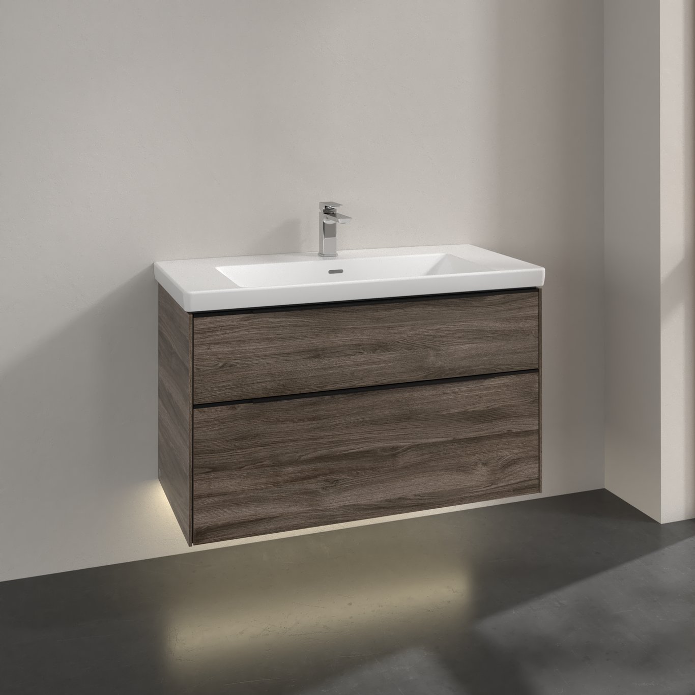 V&B SUBWAY 3.0 SERVANTSKAP 97X57 STONE OAK M/LYS HÅNDTAK I VOLCANO BLACK