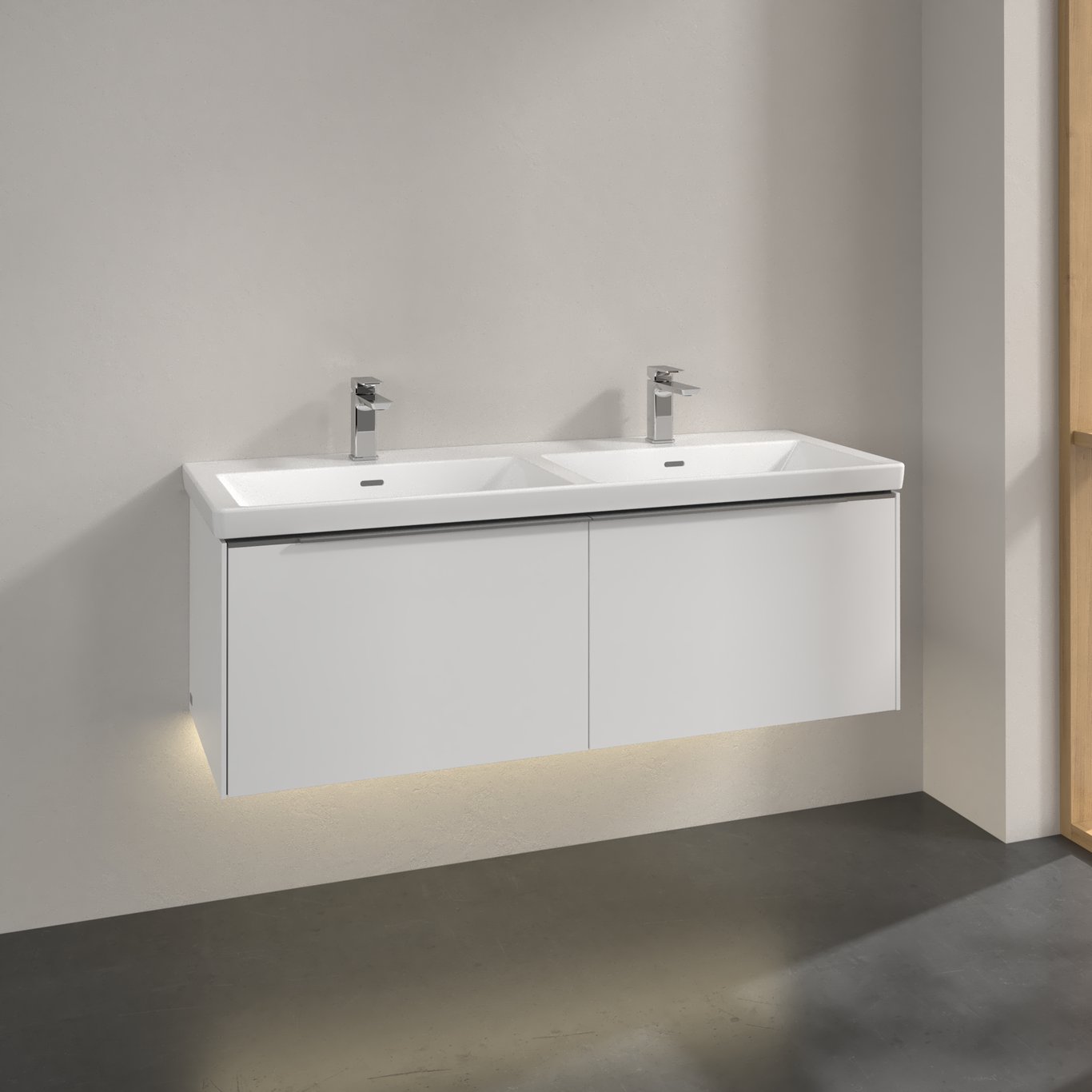 V&B SUBWAY 3.0 SERVANTSKAP 127X42 F/DOBBEL SERVANT PURE WHITE M/LYS HÅNDTAK I KROM