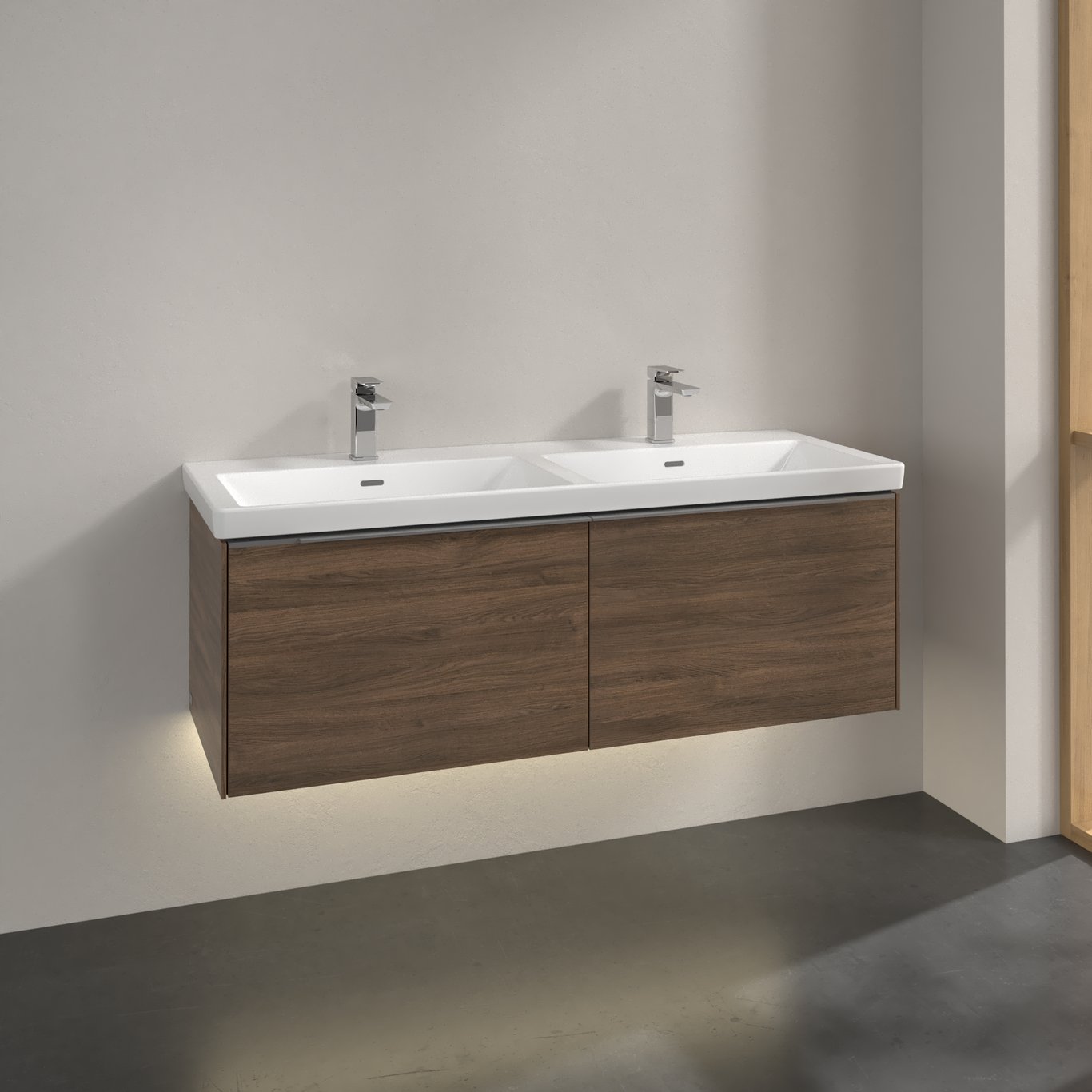 V&B SUBWAY 3.0 SERVANTSKAP 127X42 F/DOBBEL SERVANT ARIZONA OAK M/LYS HÅNDTAK I KROM