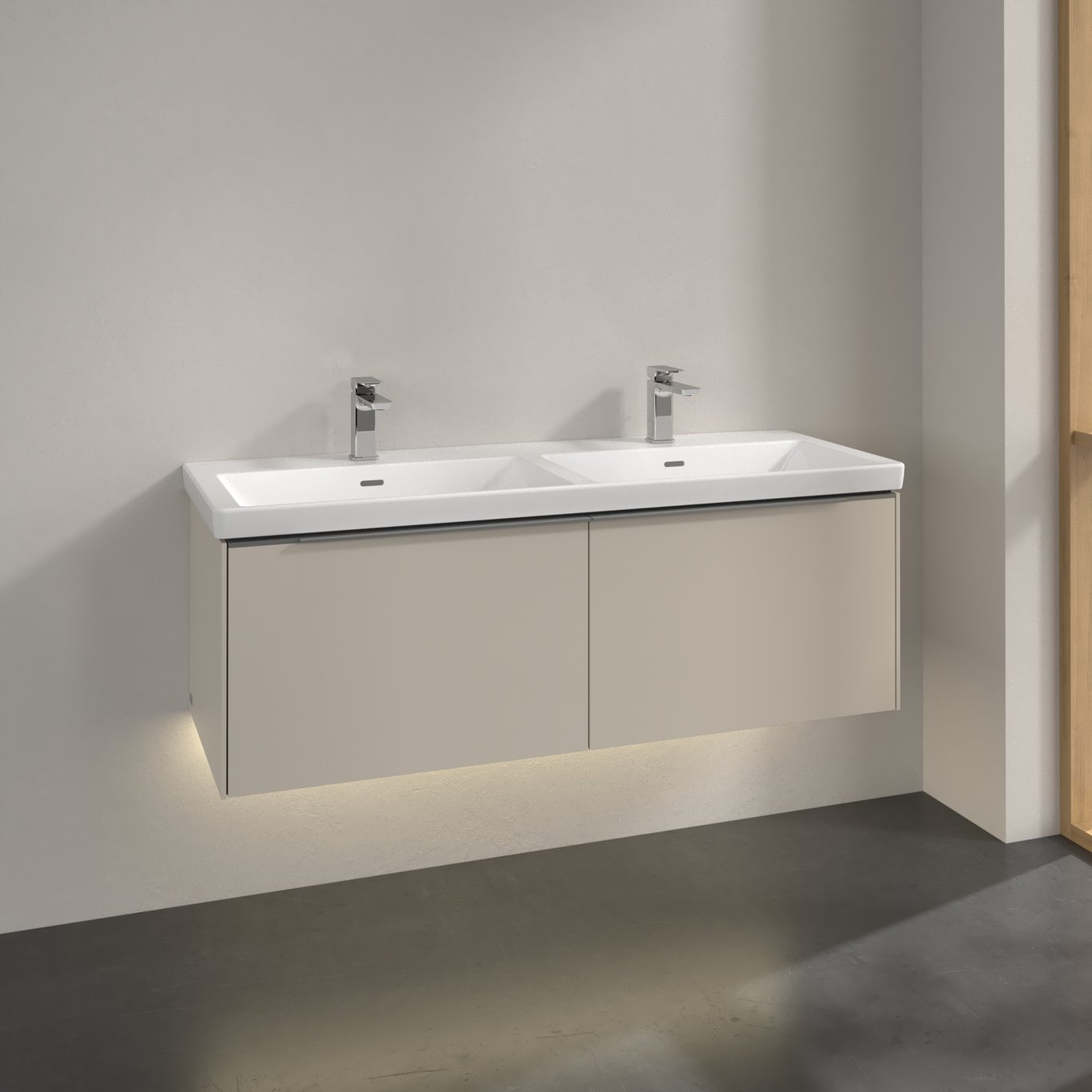 V&B SUBWAY 3.0 SERVANTSKAP 127X42 F/DOBBEL SERVANT CASHMERE GREY M/LYS HÅNDTAK I KROM