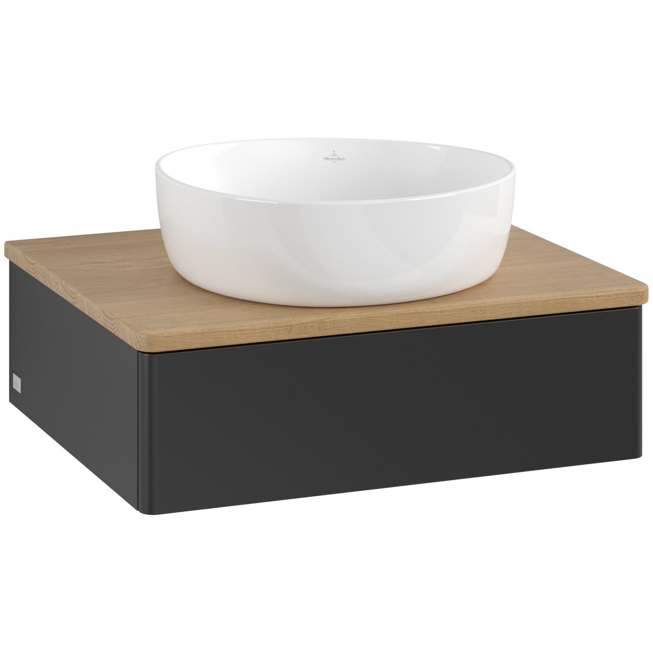 V&B ANTAO SERVANTSKAP 1 SKUFF GLATT 600X190X500 U/KRANHULL MATT SORT/EIK