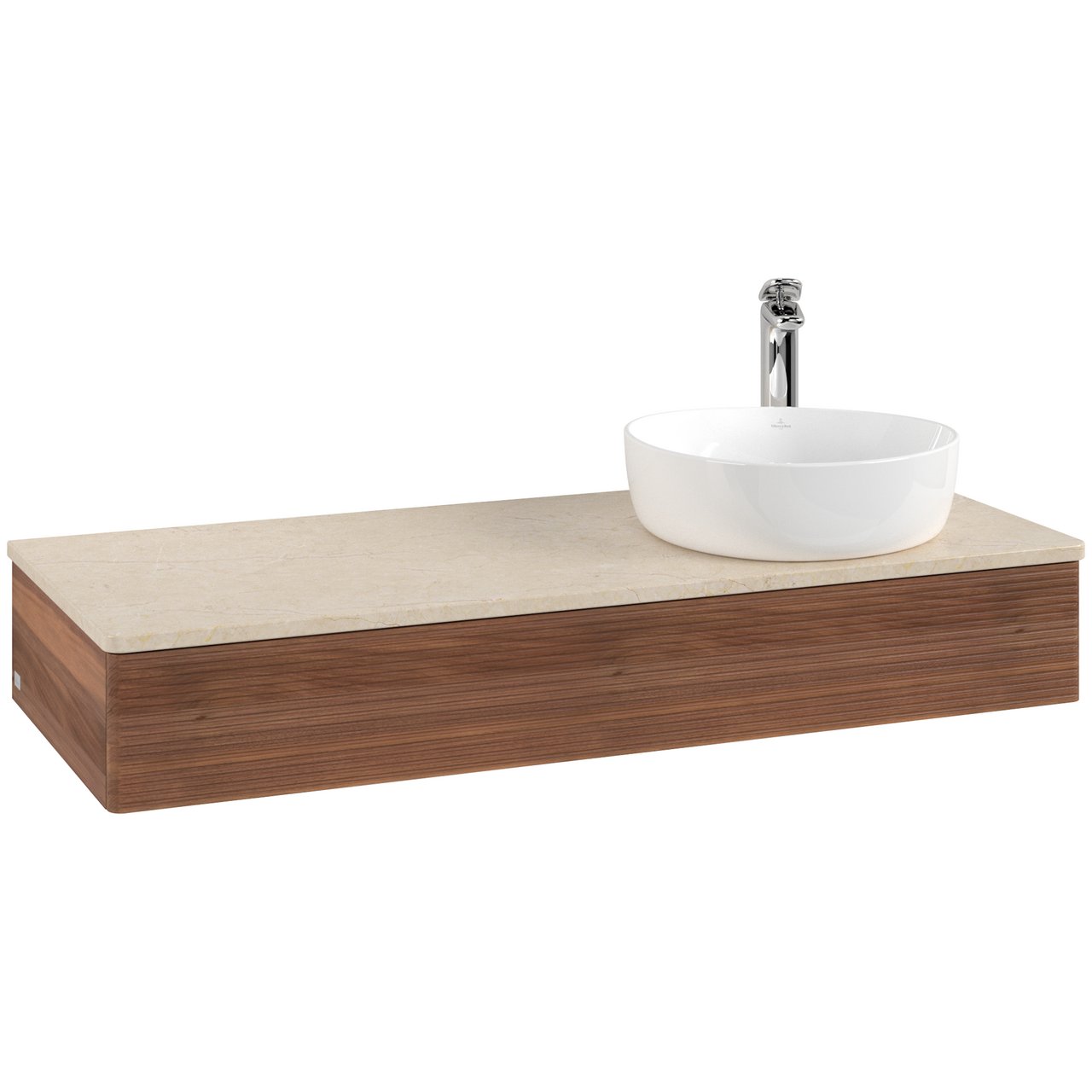 V&B ANTAO SERVANTSKAP 1 SKUFF RILLET 1200X190X500 HØYRE M/KRANHULL VALNØTT/CRÉME