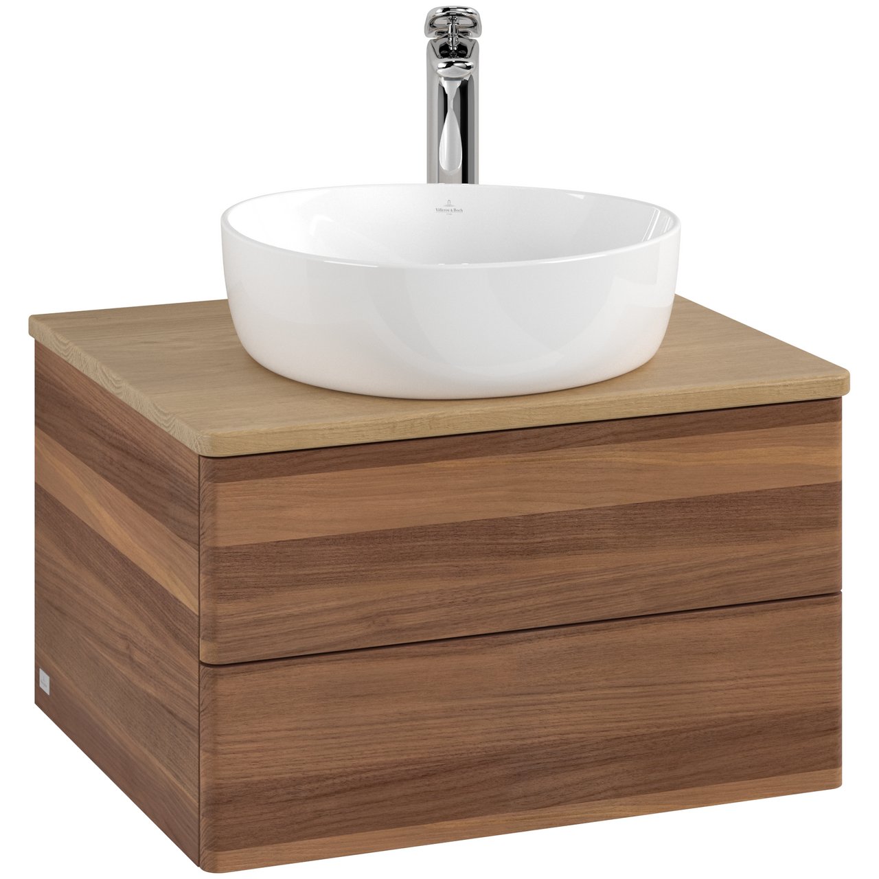 V&B ANTAO SERVANTSKAP 2 SKUFFER GLATT 600X360X500 M/KRANHULL VALNØTT/EIK V&B ANTAO SERVANTSKAP 2 SKUFFER GLATT 600X360X500 M/KRANHULL VALNØTT/EIK