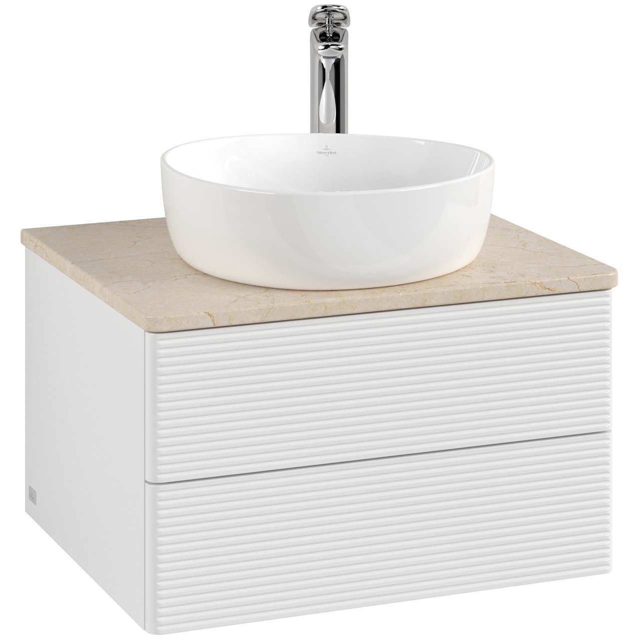 V&B ANTAO SERVANTSKAP 2 SKUFFER RILLET 600X360X500 M/KRANHULL HVIT/CRÉME