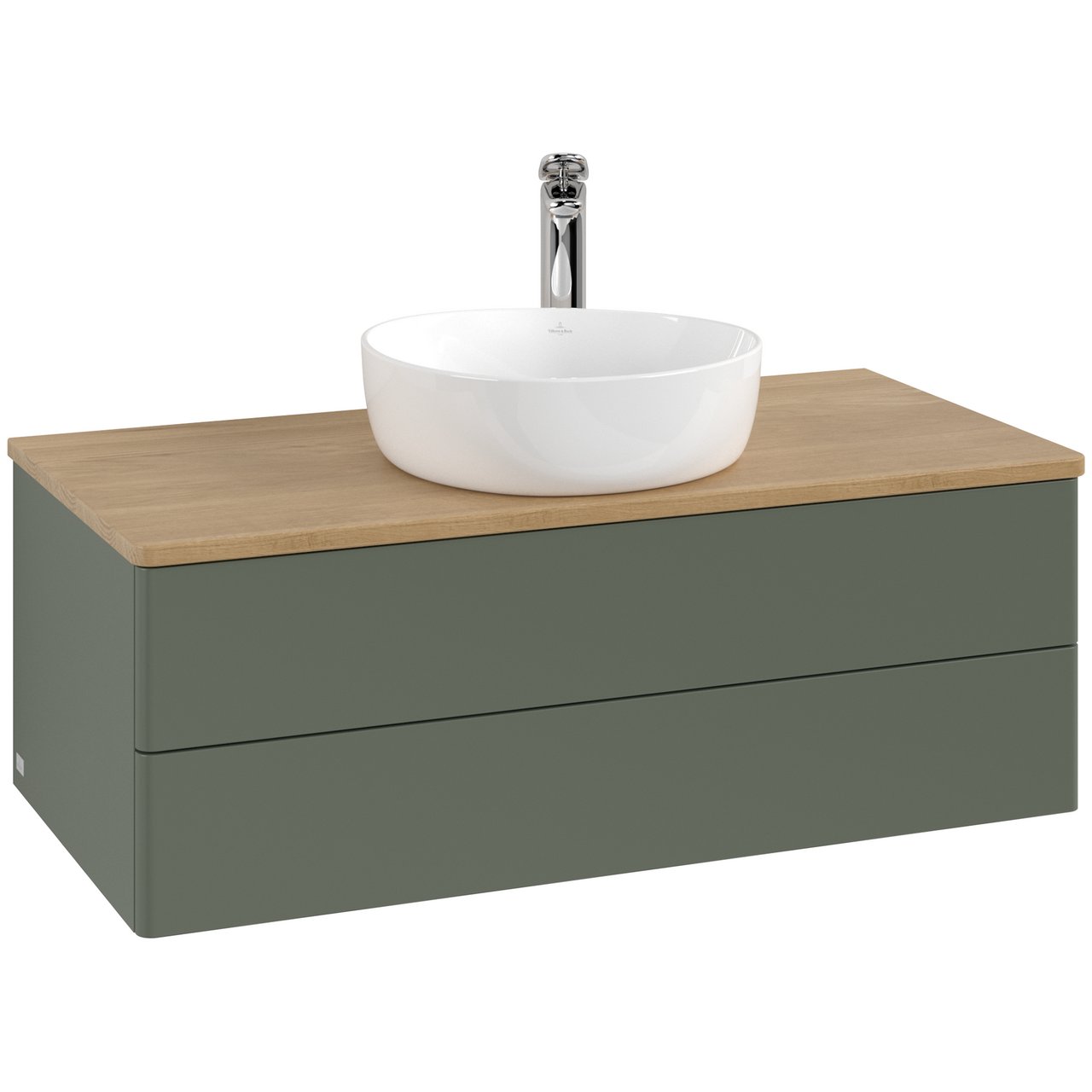 V&B ANTAO SERVANTSKAP 2 SKUFFER GLATT 1000X360X500 M/KRANHULL GRØNN/EIK V&B ANTAO SERVANTSKAP 2 SKUFFER GLATT 1000X360X500 M/KRANHULL GRØNN/EIK