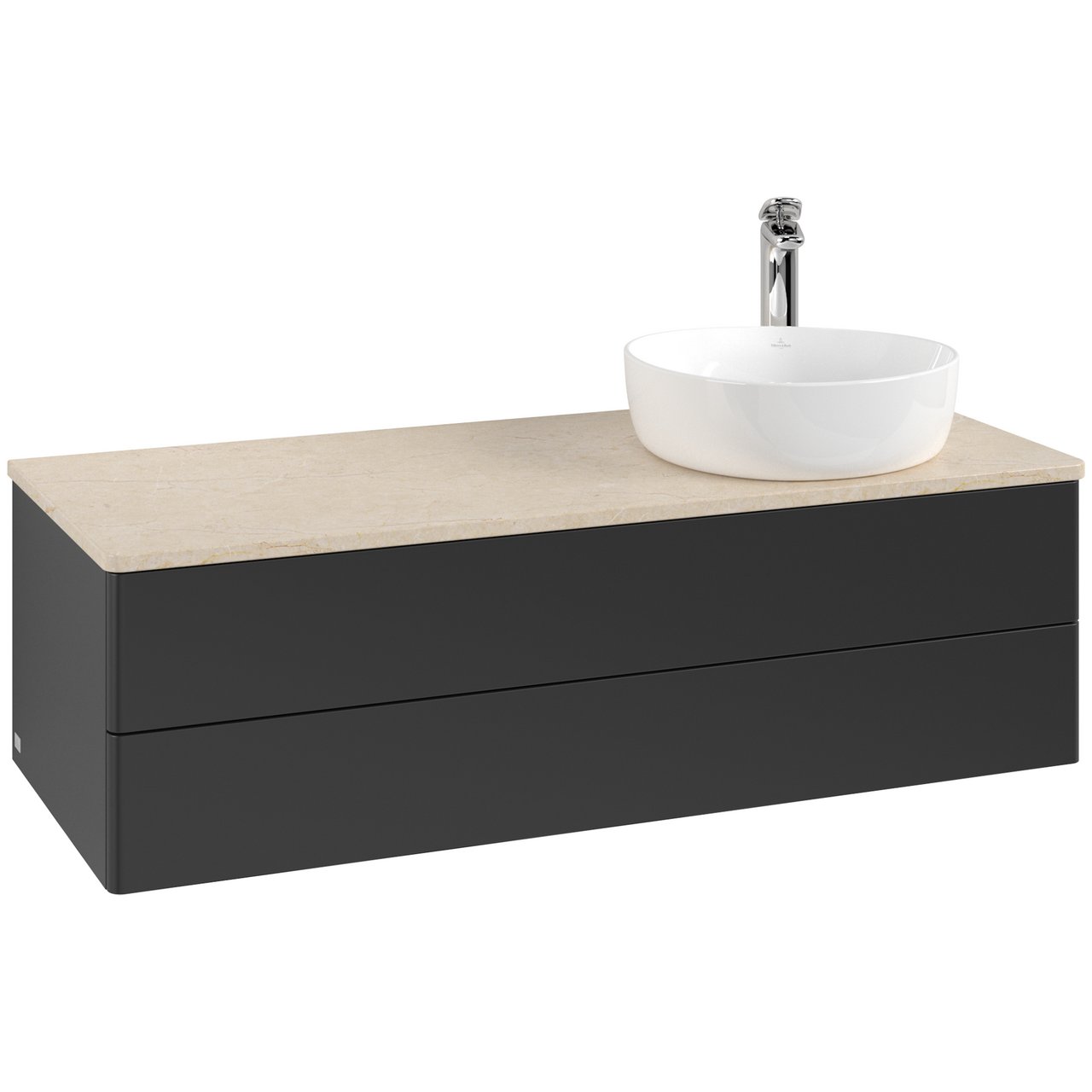 V&B ANTAO SERVANTSKAP 2 SKUFFER GLATT 1200X360X500 HØYRE M/KRANHULL MATT SORT/CRÉME V&B ANTAO SERVANTSKAP 2 SKUFFER GLATT 1200X360X500 HØYRE M/KRANHULL MATT SORT/CRÉME