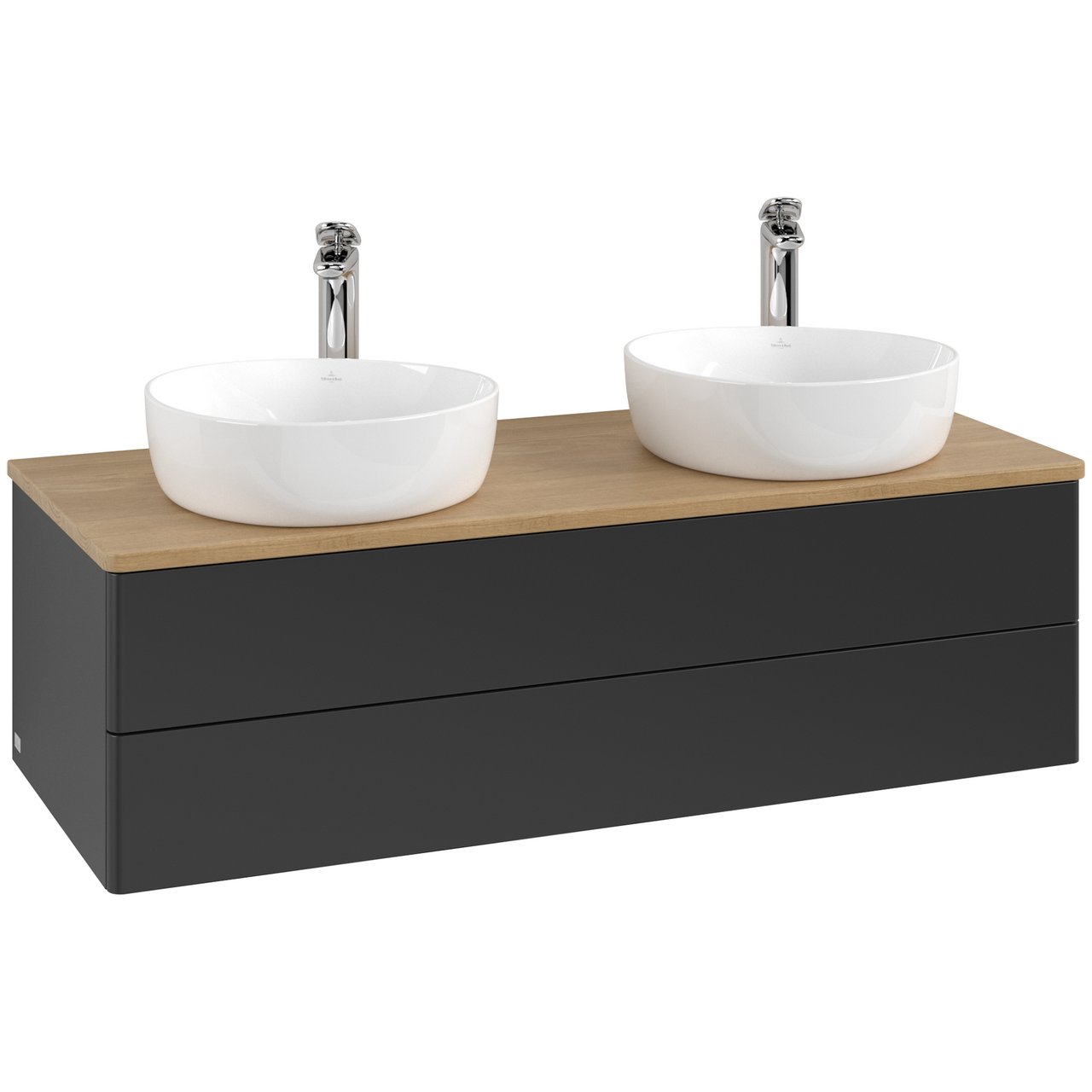 V&B ANTAO SERVANTSKAP 2 SKUFFER GLATT 1200X360X500 FOR 2 SERV. M/KRANHULL MATT SORT/EIK