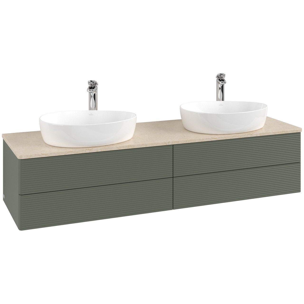 V&B ANTAO SERVANTSKAP 4 SKUFFER RILLET 1600X360X500 FOR 2 SERV. M/KRANHULL GRØNN/CRÉME