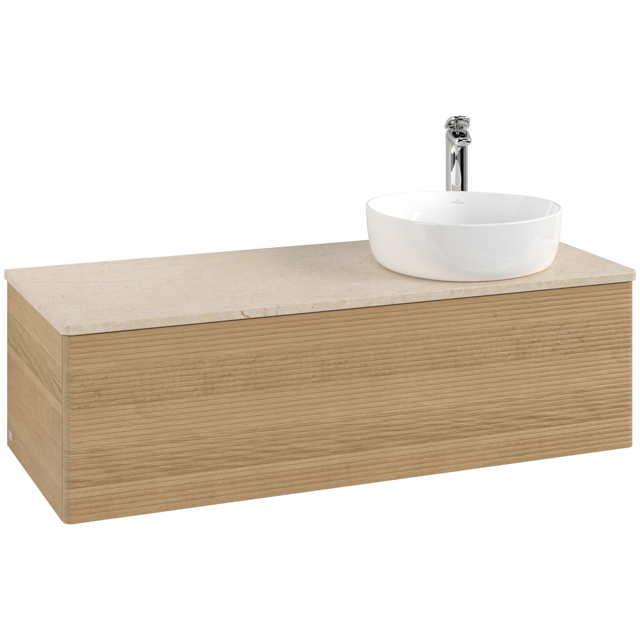 V&B ANTAO SERVANTSKAP 1 SKUFF RILLET 1200X360X500 HØYRE M/KRANHULL EIK/CRÉME V&B ANTAO SERVANTSKAP 1 SKUFF RILLET 1200X360X500 HØYRE M/KRANHULL EIK/CRÉME