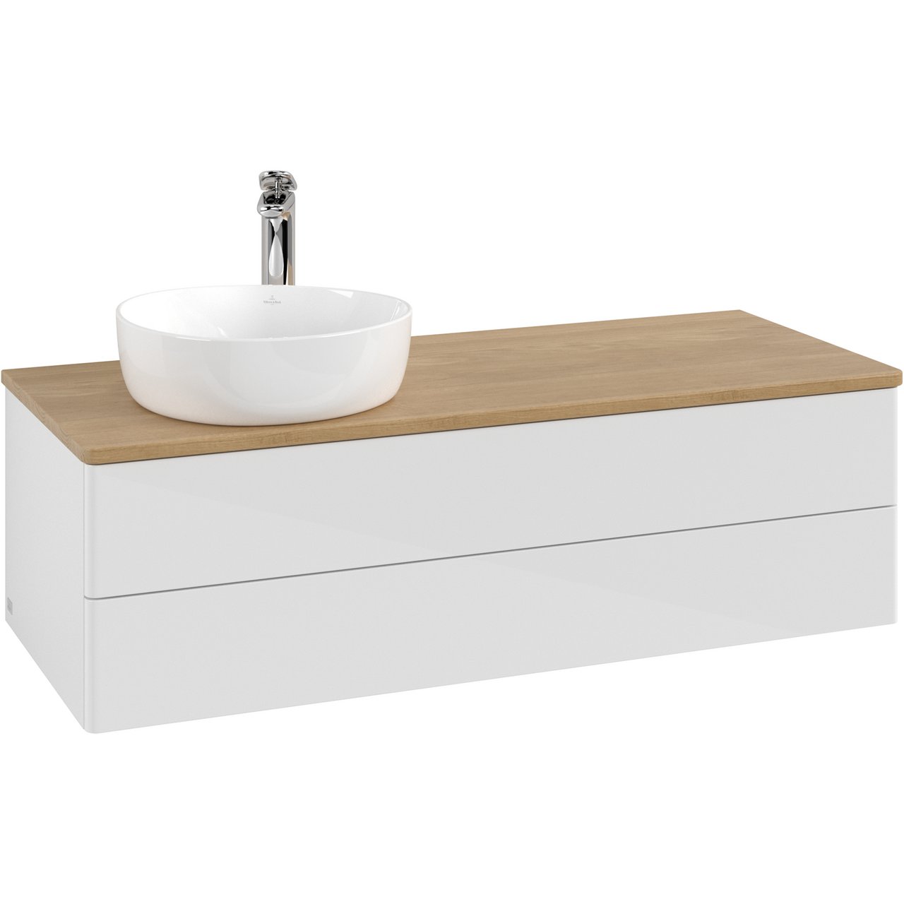 V&B ANTAO SERVANTSKAP 2 SKUFFER GLATT 1200X360X500 VENSTRE M/KRANHULL M/LYS HVIT/EIK V&B ANTAO SERVANTSKAP 2 SKUFFER GLATT 1200X360X500 VENSTRE M/KRANHULL M/LYS HVIT/EIK