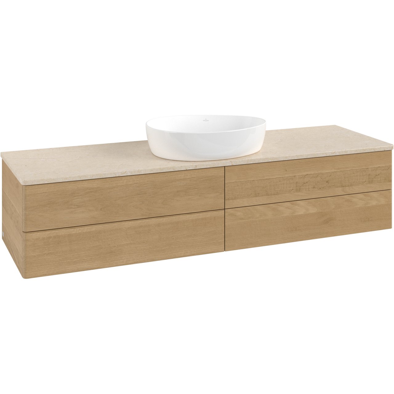 V&B ANTAO SERVANTSKAP 4 SKUFFER GLATT 1600X360X500 U/KRANHULL M/LYS EIK/CRÉME