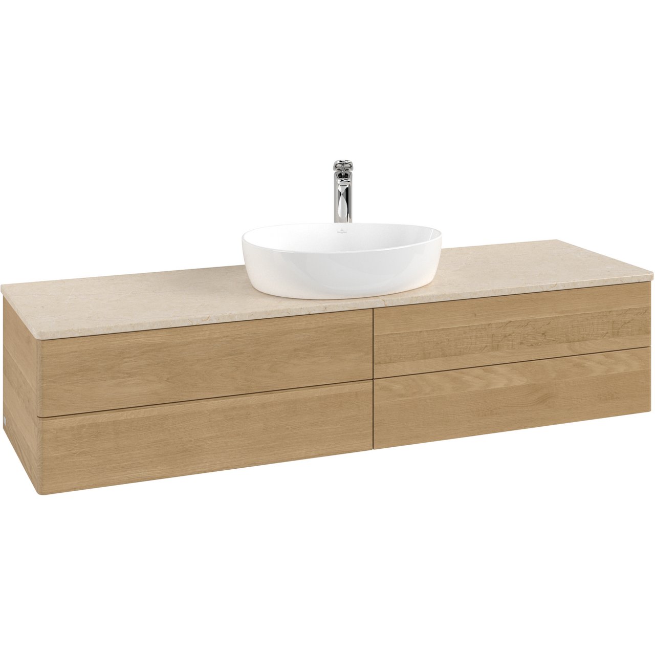 V&B ANTAO SERVANTSKAP 4 SKUFFER GLATT 1600X360X500 M/KRANHULL M/LYS EIK/CRÉME