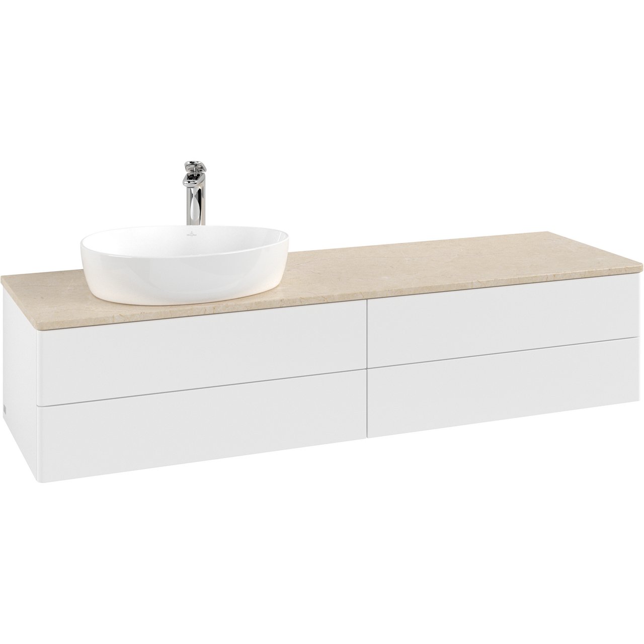 V&B ANTAO SERVANTSKAP 4 SKUFFER GLATT 1600X360X500 VENSTRE M/KRANHULL M/LYS MATT HVIT/CRÉME V&B ANTAO SERVANTSKAP 4 SKUFFER GLATT 1600X360X500 VENSTRE M/KRANHULL M/LYS MATT HVIT/CRÉME