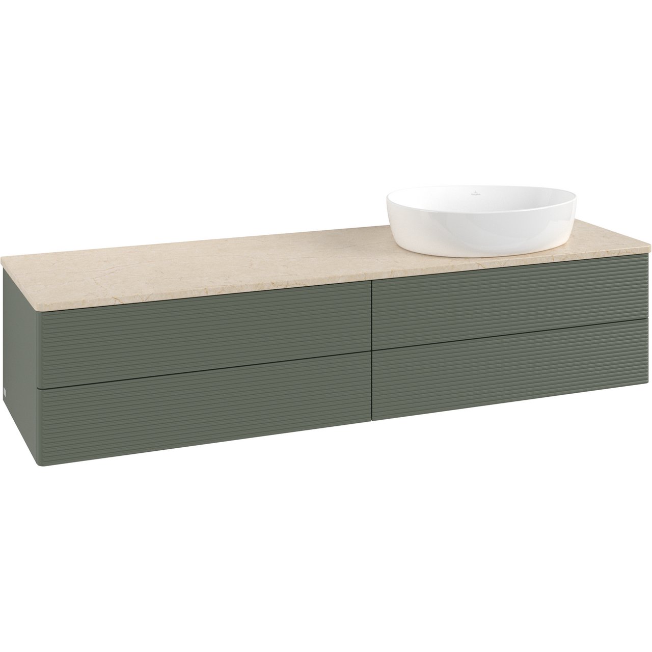 V&B ANTAO SERVANTSKAP 4 SKUFFER RILLET 1600X360X500 HØYRE U/KRANHULL M/LYS GRØNN/CRÉME