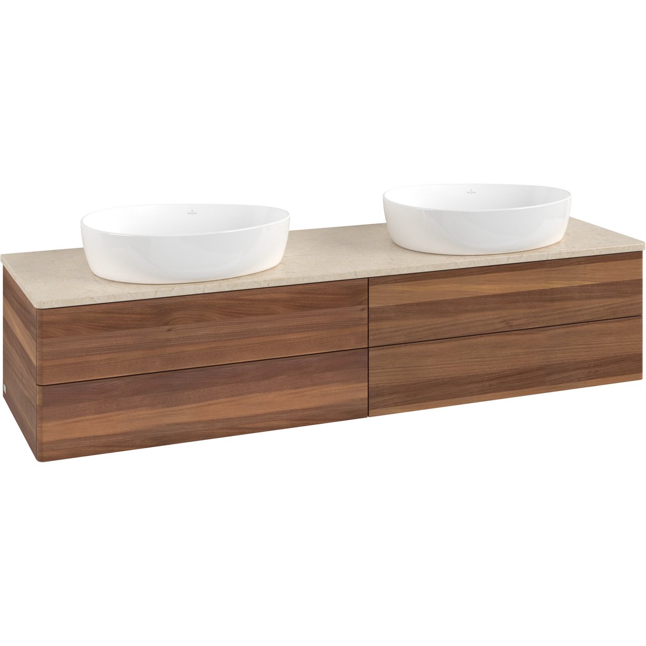 V&B ANTAO SERVANTSKAP 4 SKUFFER GLATT 1600X360X500 FOR 2 SERV. U/KRANHULL M/LYS VALNØTT/CRÉME V&B ANTAO SERVANTSKAP 4 SKUFFER GLATT 1600X360X500 FOR 2 SERV. U/KRANHULL M/LYS VALNØTT/CRÉME