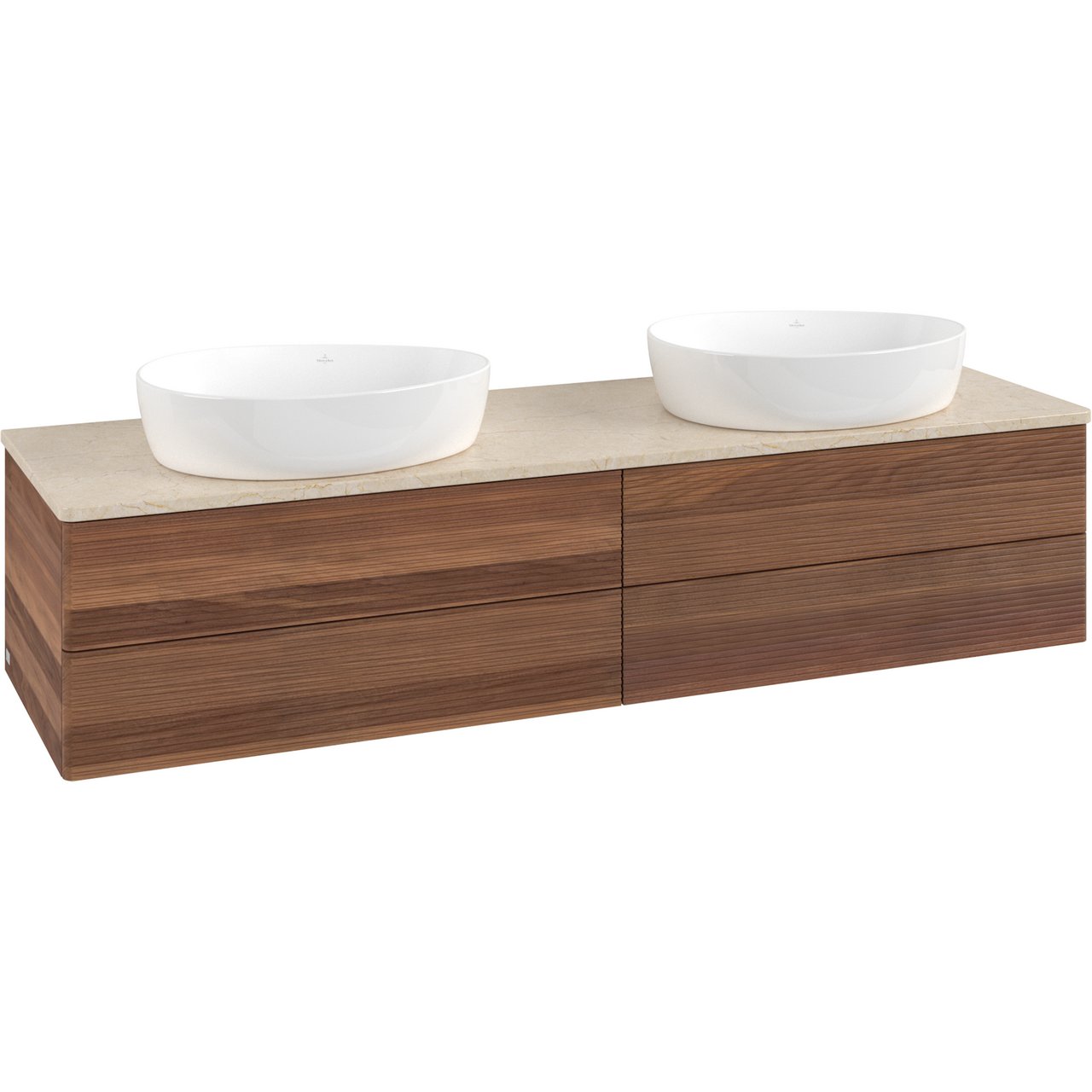 V&B ANTAO SERVANTSKAP 4 SKUFFER RILLET 1600X360X500 FOR 2 SERV. U/KRANHULL M/LYS VALNØTT/CRÉME V&B ANTAO SERVANTSKAP 4 SKUFFER RILLET 1600X360X500 FOR 2 SERV. U/KRANHULL M/LYS VALNØTT/CRÉME