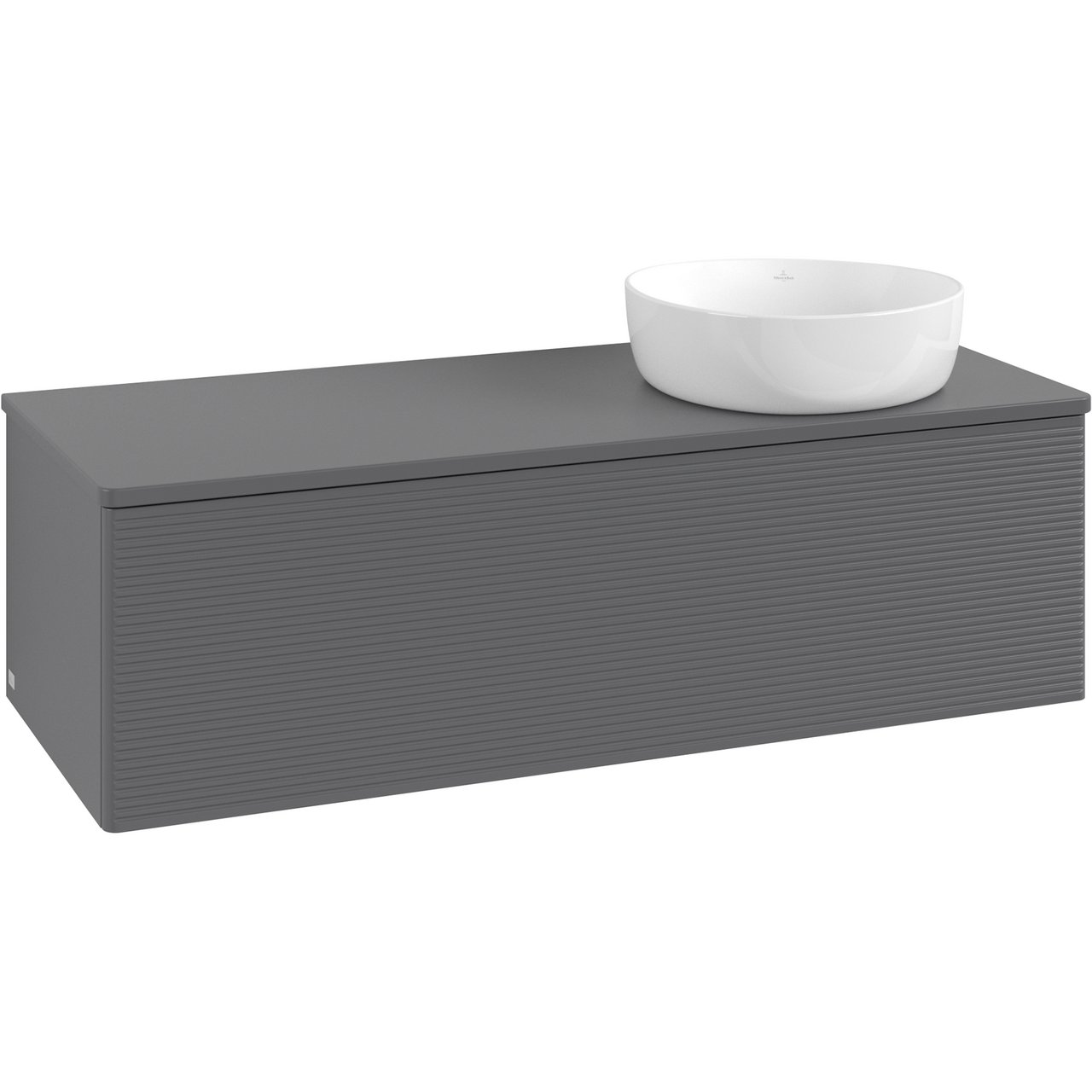 V&B ANTAO SERVANTSKAP 1 SKUFF RILLET 1200X360X500 HØYRE U/KRANHULL M/LYS ANTRASITT V&B ANTAO SERVANTSKAP 1 SKUFF RILLET 1200X360X500 HØYRE U/KRANHULL M/LYS ANTRASITT