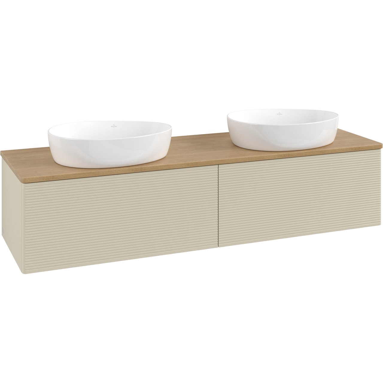 V&B ANTAO SERVANTSKAP 2 SKUFFER RILLET 1600X360X500 FOR 2 SERV. U/KRANHULL M/LYS SILKEGRÅ/EIK V&B ANTAO SERVANTSKAP 2 SKUFFER RILLET 1600X360X500 FOR 2 SERV. U/KRANHULL M/LYS SILKEGRÅ/EIK