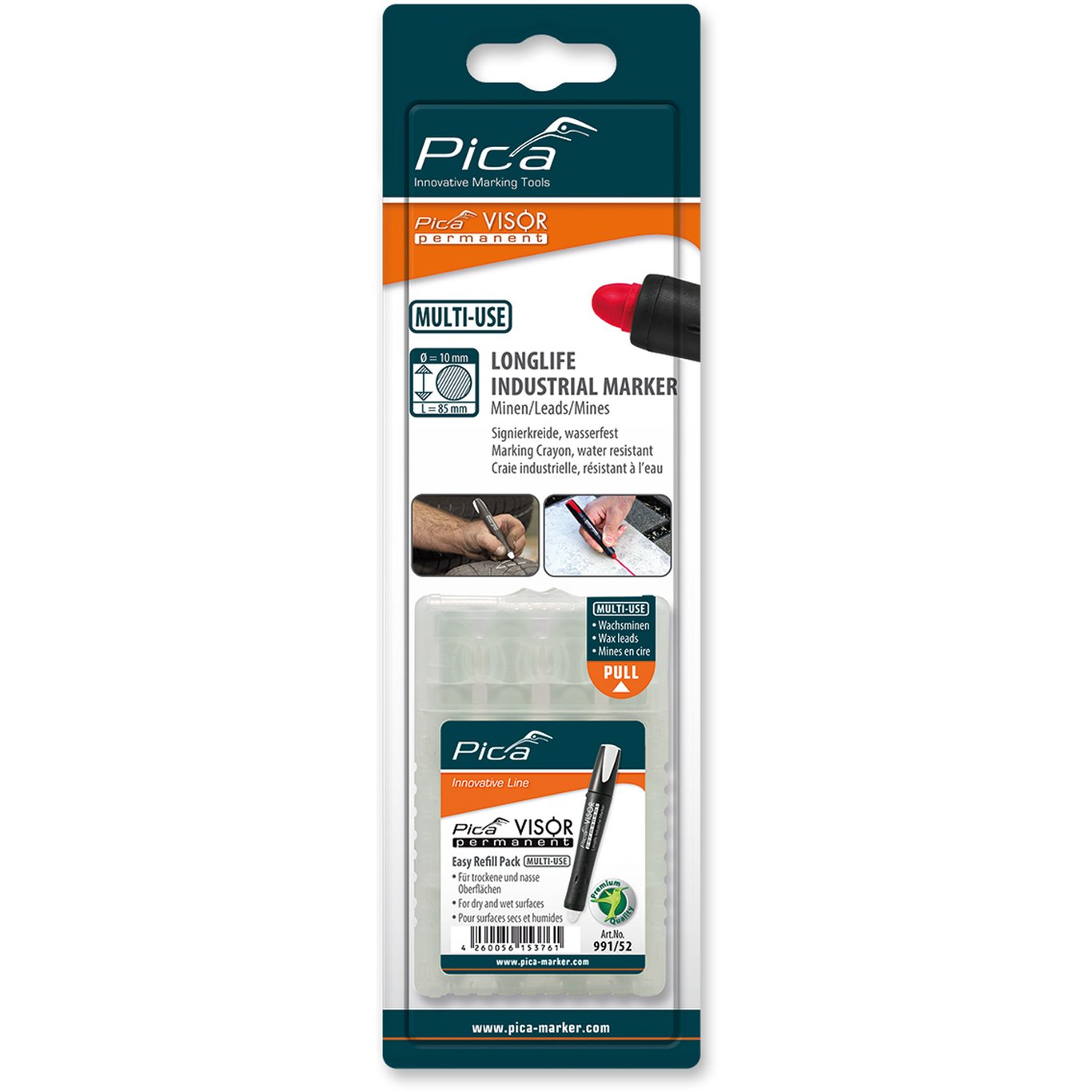 PICA VISOR REFILL OLJEKRITTSTIFT VANNFAST, HVIT PICA VISOR REFILL OLJEKRITTSTIFT VANNFAST, HVIT