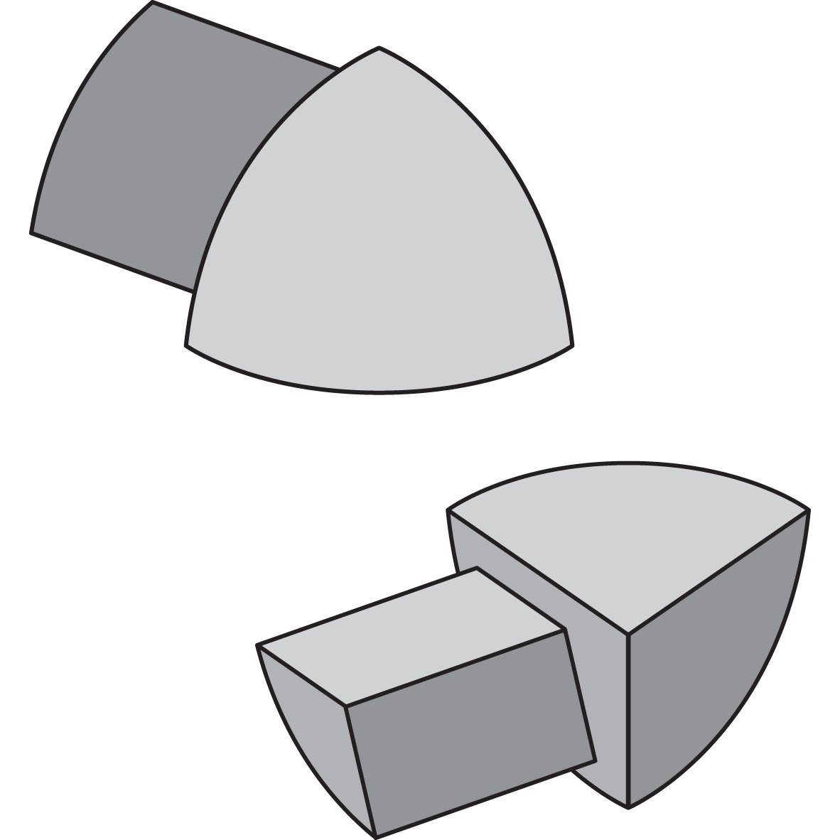 GENESIS 3-VEIS UTVENDIG HJØRNESTYKKE 8MM MATT ALU 4PK.