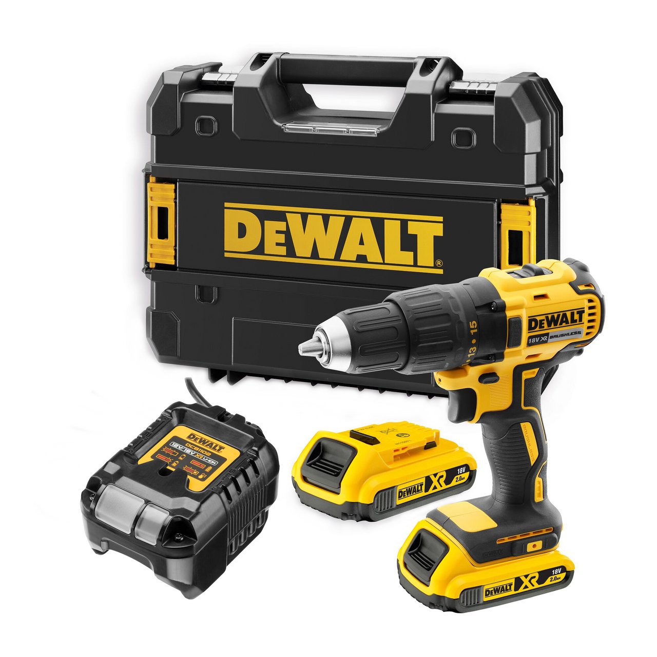 DEWALT DRILL 18V XR BØRSTELØS MED 2X2,0AH BATTERI OG LADER DEWALT DRILL 18V XR BØRSTELØS MED 2X2,0AH BATTERI OG LADER