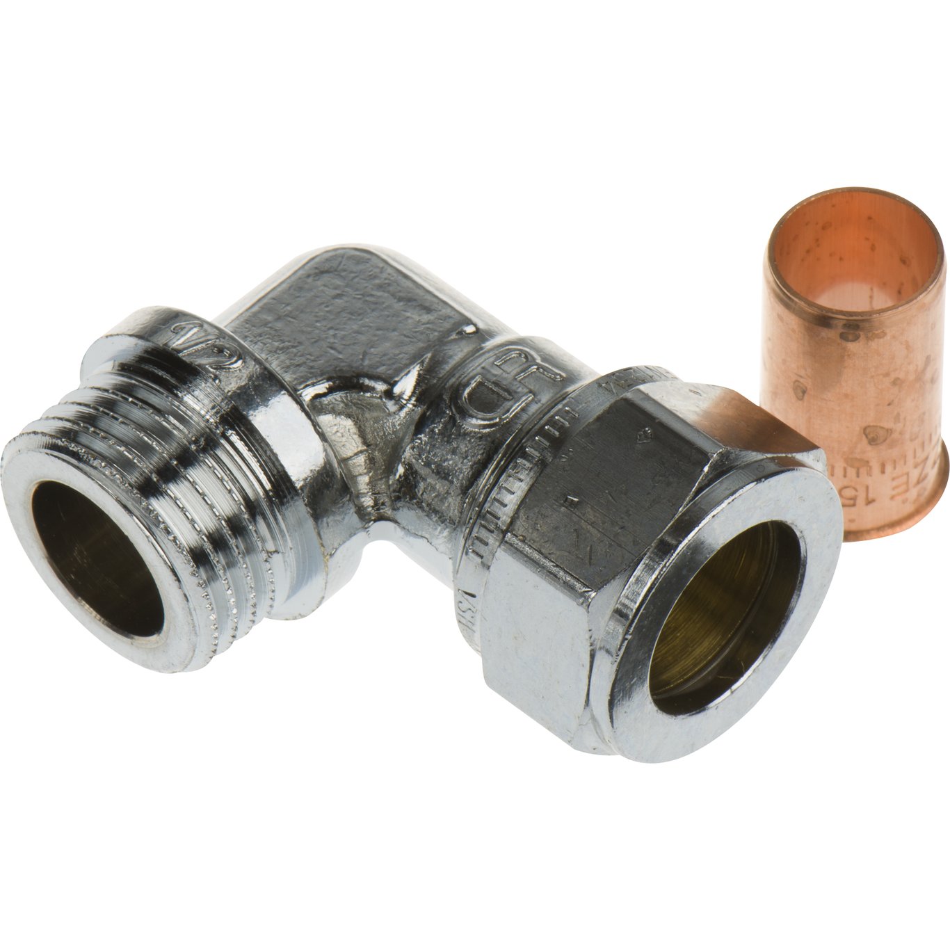 FIX-PRO VINKEL M/NIPPEL 15MM X 1/2" TIL KOBBERRØR FORKROMMET