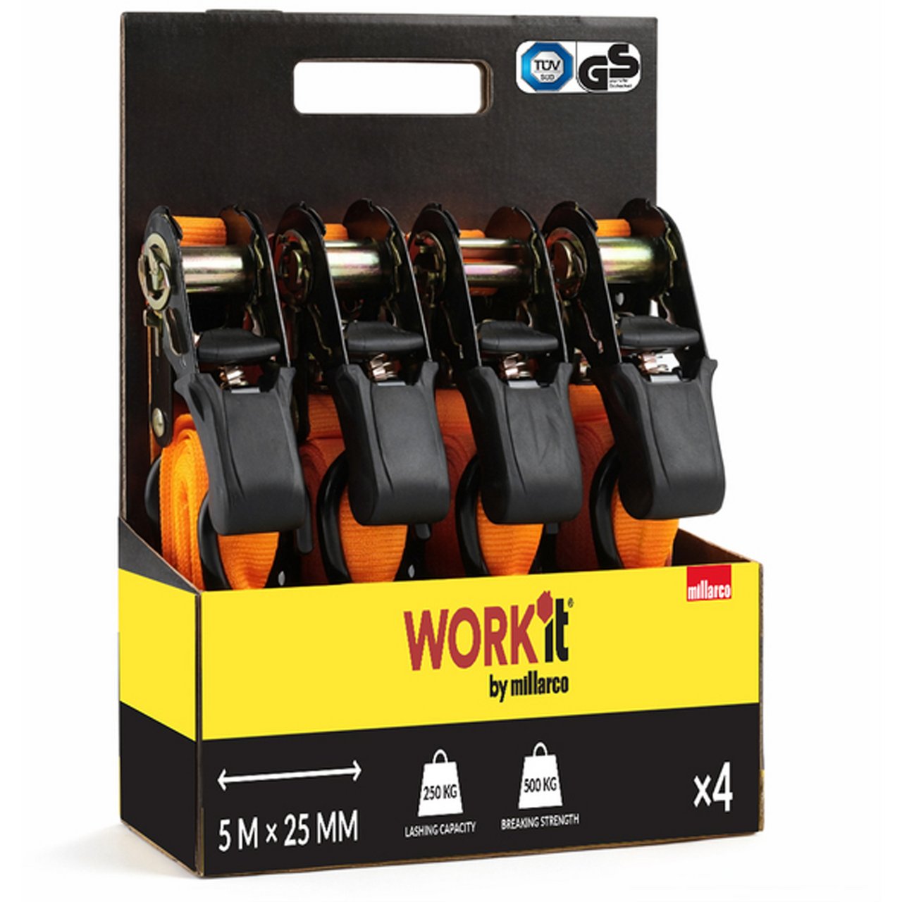 WORK>IT® LASTESTROPP MED SKRALLE 5M 250KG 4STK