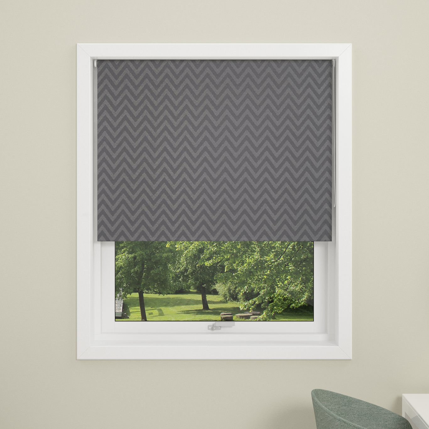 DEBEL RULLEGARDIN ZIG ZAG LYSTETT GRÅ 90X210