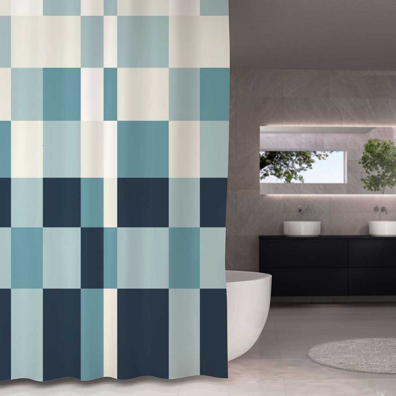 DEBEL DUSJFORHENG BRICKS 180X200 BLÅ