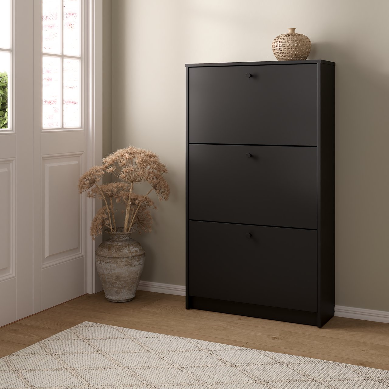 LIND FIORA SKOSKAP SORT 3 DØRER 70X24X124