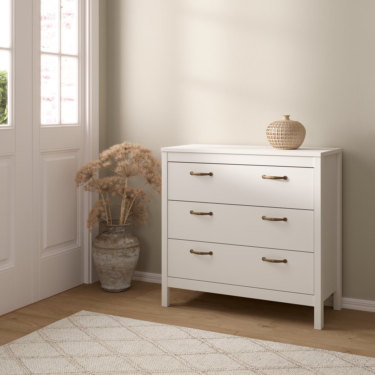 LIND LEONA KOMMODE HVIT 3 SKUFFER 80X38X82