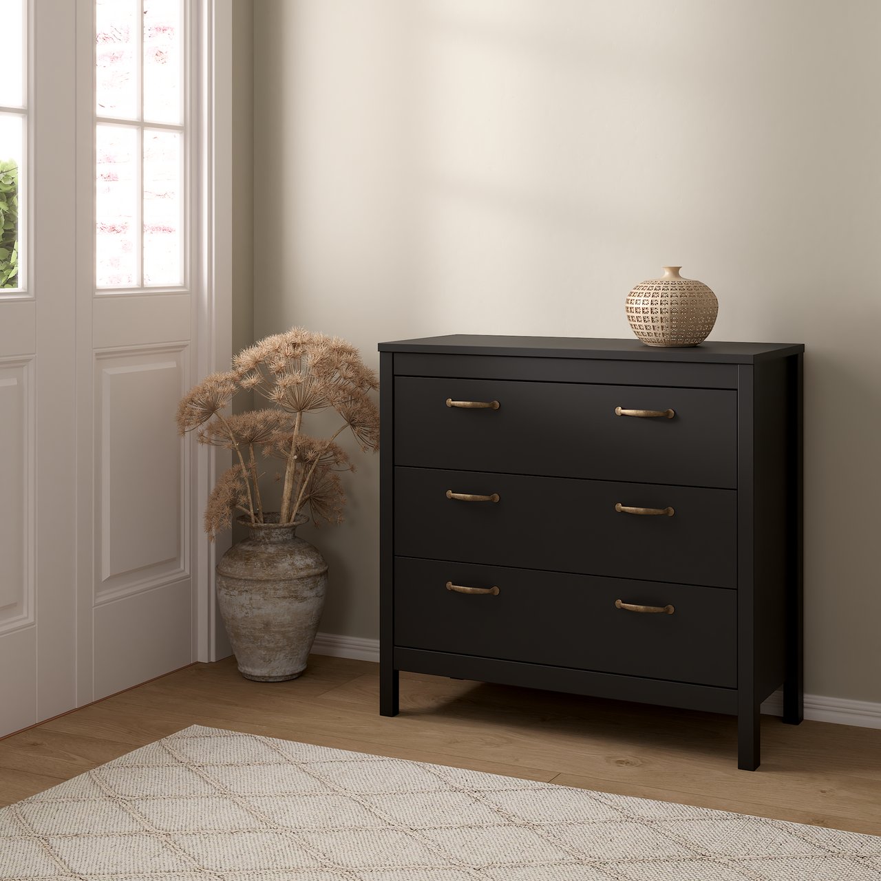 LIND LEONA KOMMODE SORT 3 SKUFFER 80X38X82 LIND LEONA KOMMODE SORT 3 SKUFFER 80X38X82