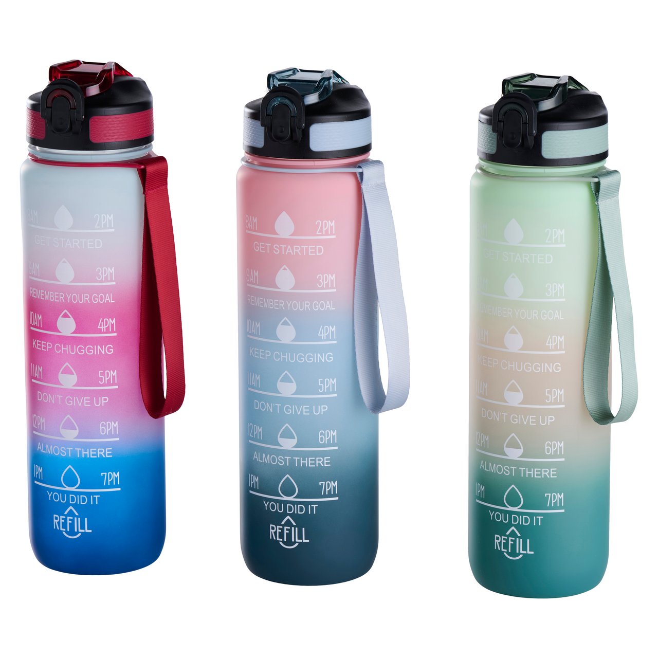 DAY DRIKKEFLASKE M/STROPP 900ML MOTIVATIONAL ASSORTERT FARGE