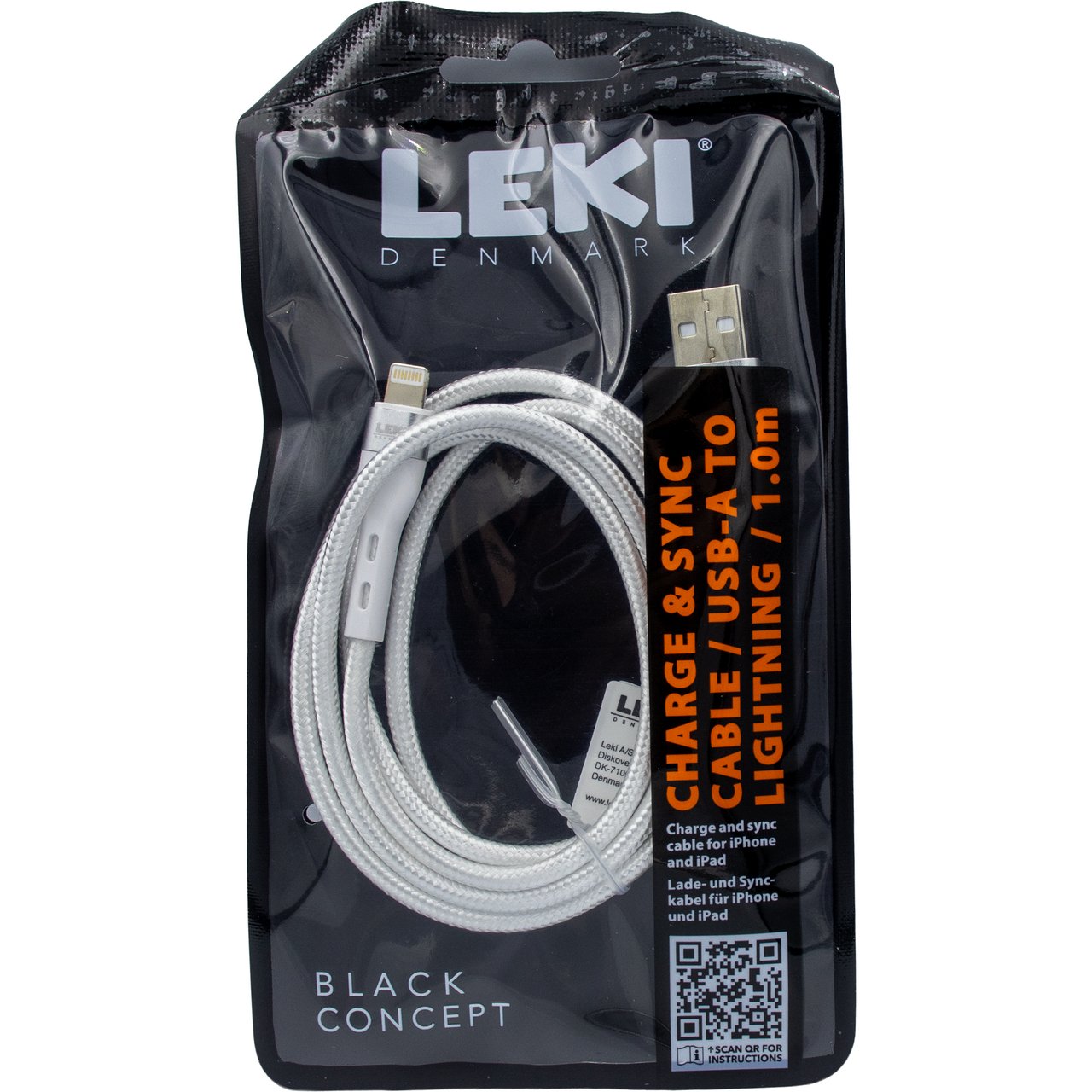 LEKI DENMARK BRAIDED WHITE CABLE USB-A TO LIGHTNING 1.0 M LEKI DENMARK BRAIDED WHITE CABLE USB-A TO LIGHTNING 1.0 M