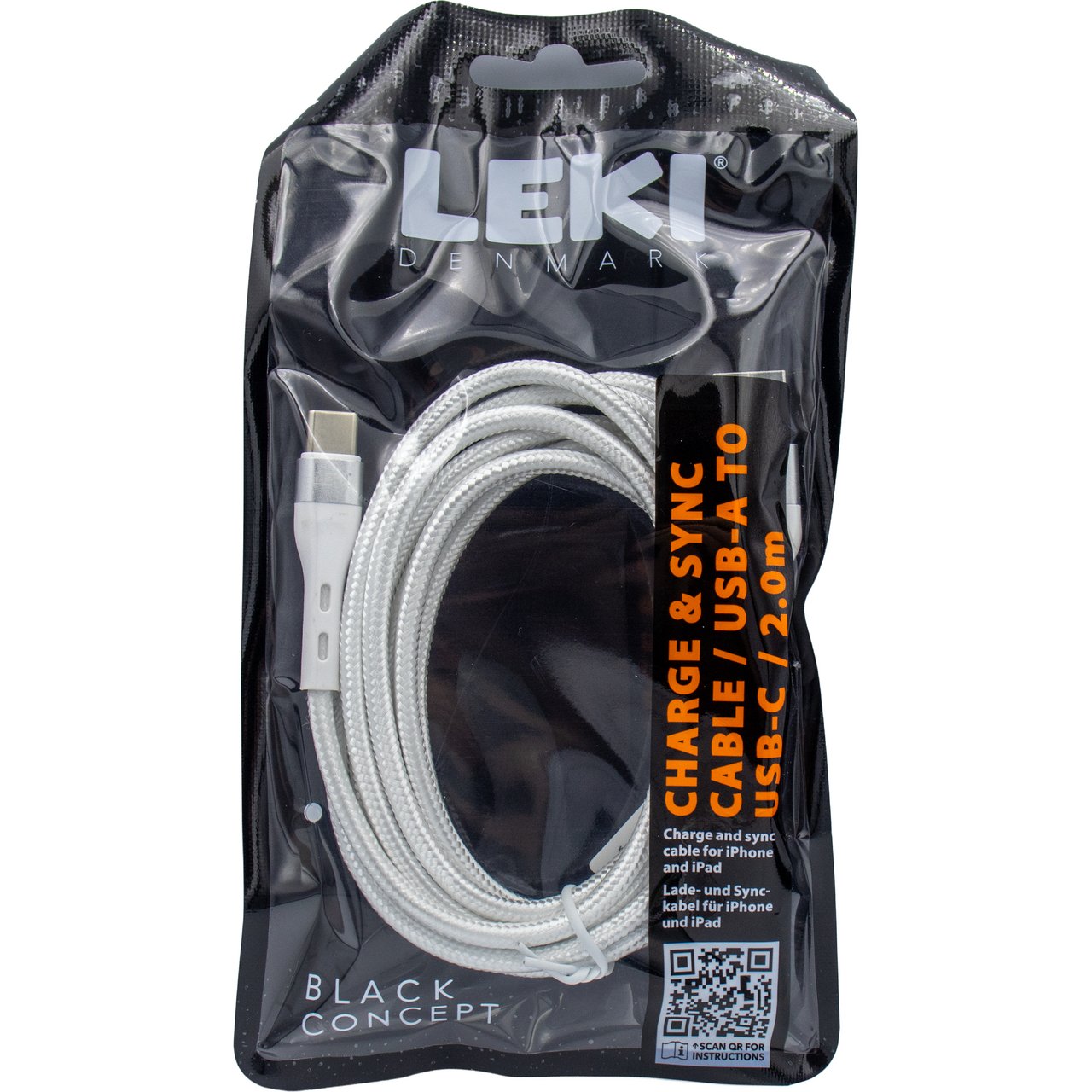 LEKI DENMARK BRAIDED WHITE CABLE USB-A TO USB-C 2.0 M LEKI DENMARK BRAIDED WHITE CABLE USB-A TO USB-C 2.0 M