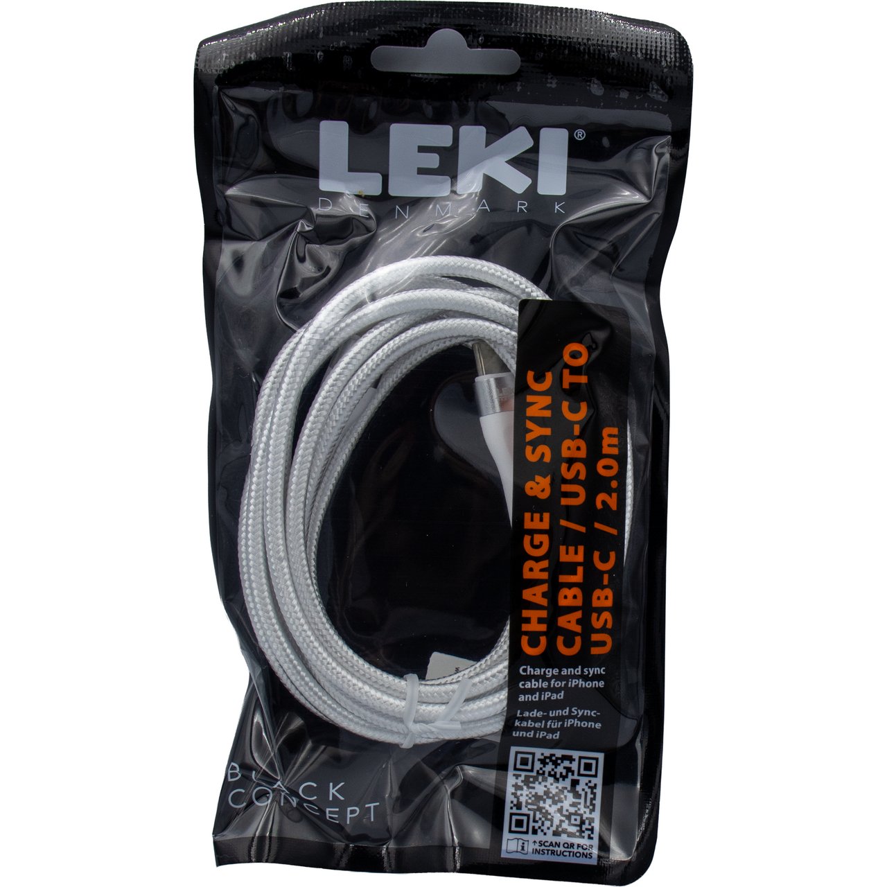 LEKI DENMARK BRAIDED WHITE CABLE USB-C TO USB-C 2.0 M