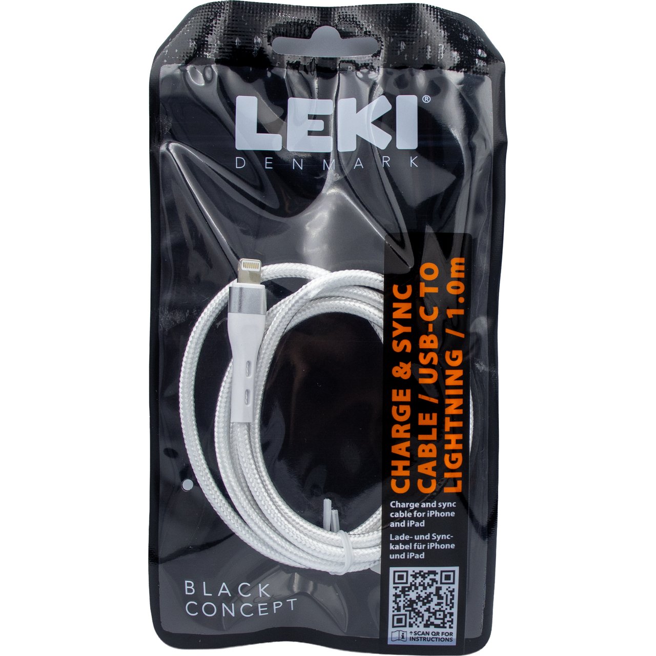 LEKI DENMARK BRAIDED WHITE CABLE USB-C TO LIGHTNING 1.0 M