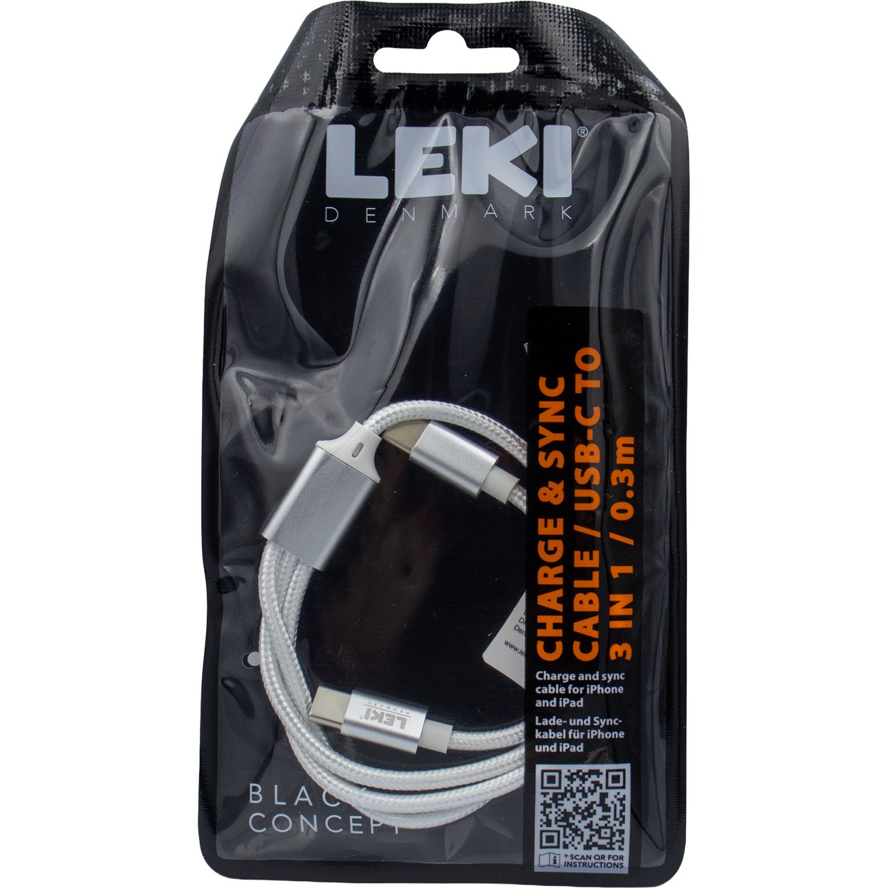 LEKI DENMARK BRAIDED WHITE CABLE 3 IN 1 0.30 M LEKI DENMARK BRAIDED WHITE CABLE 3 IN 1 0.30 M