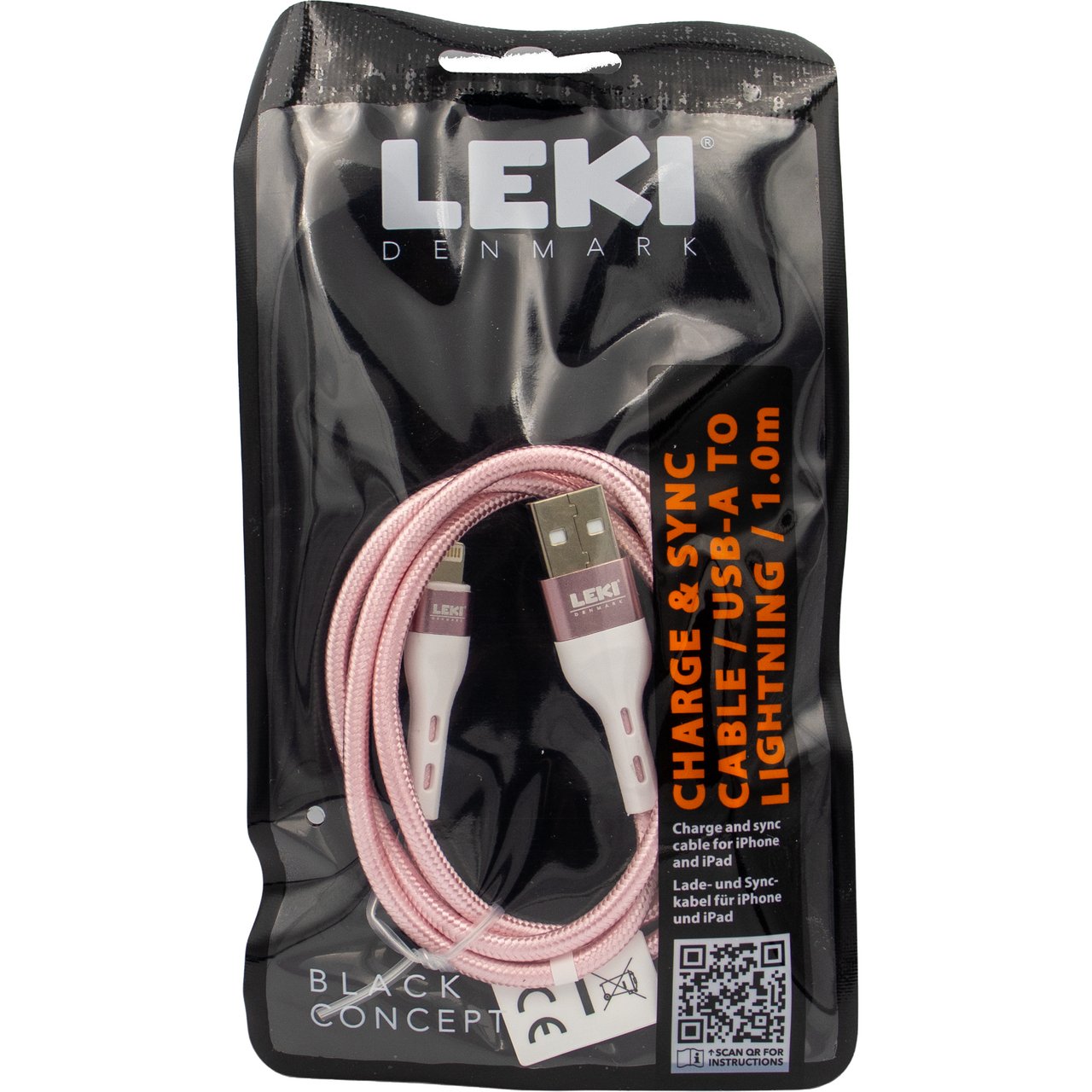 LEKI DENMARK BRAIDED PINK CABLE USB-A TO LIGHTNING 1.0 M LEKI DENMARK BRAIDED PINK CABLE USB-A TO LIGHTNING 1.0 M